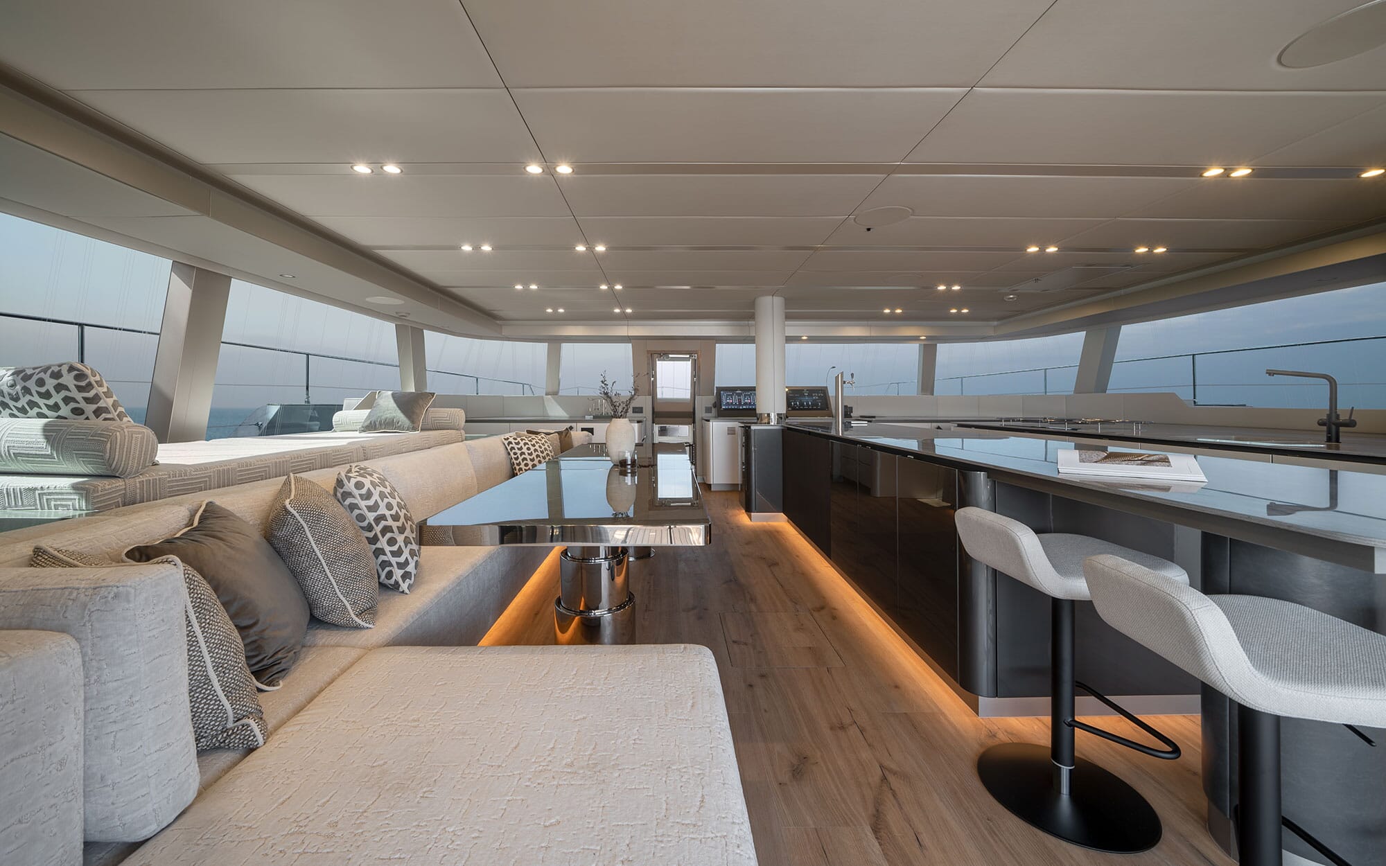 Thor catamaran flybridge dining area