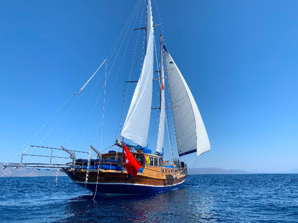 Greek island anchorage on a luxury gulet cruise