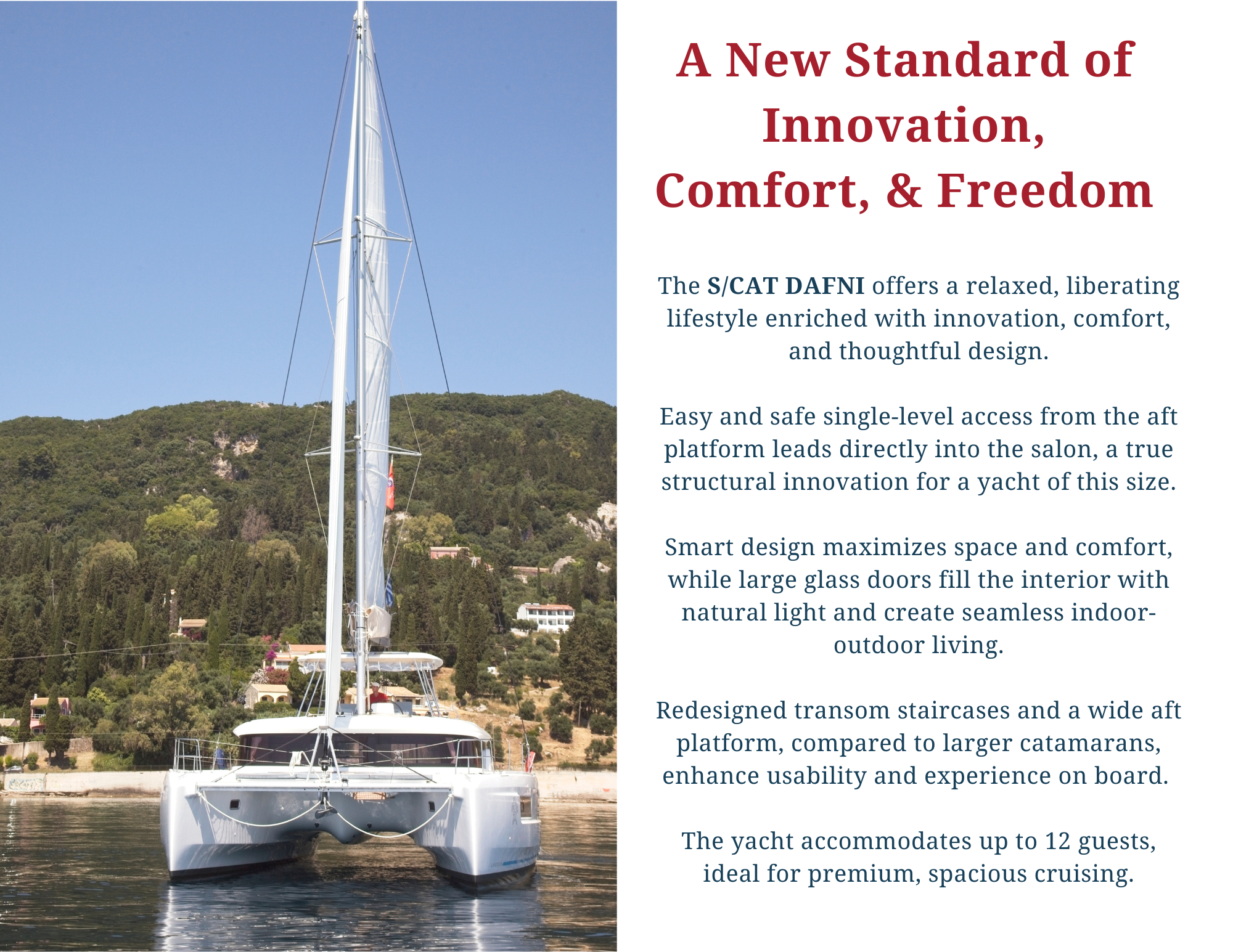 Dafni catamaran cabins Greece private yacht charter