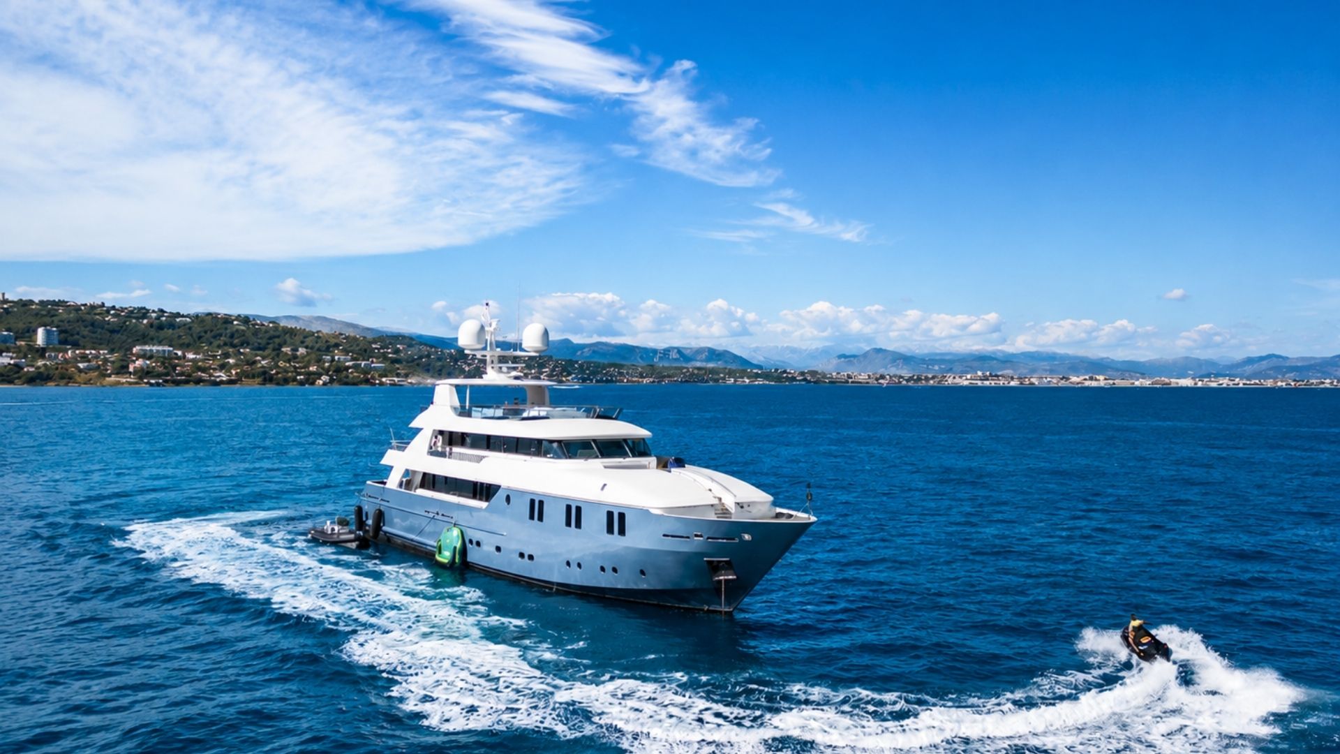 Irama at anchor in the Mediterranean