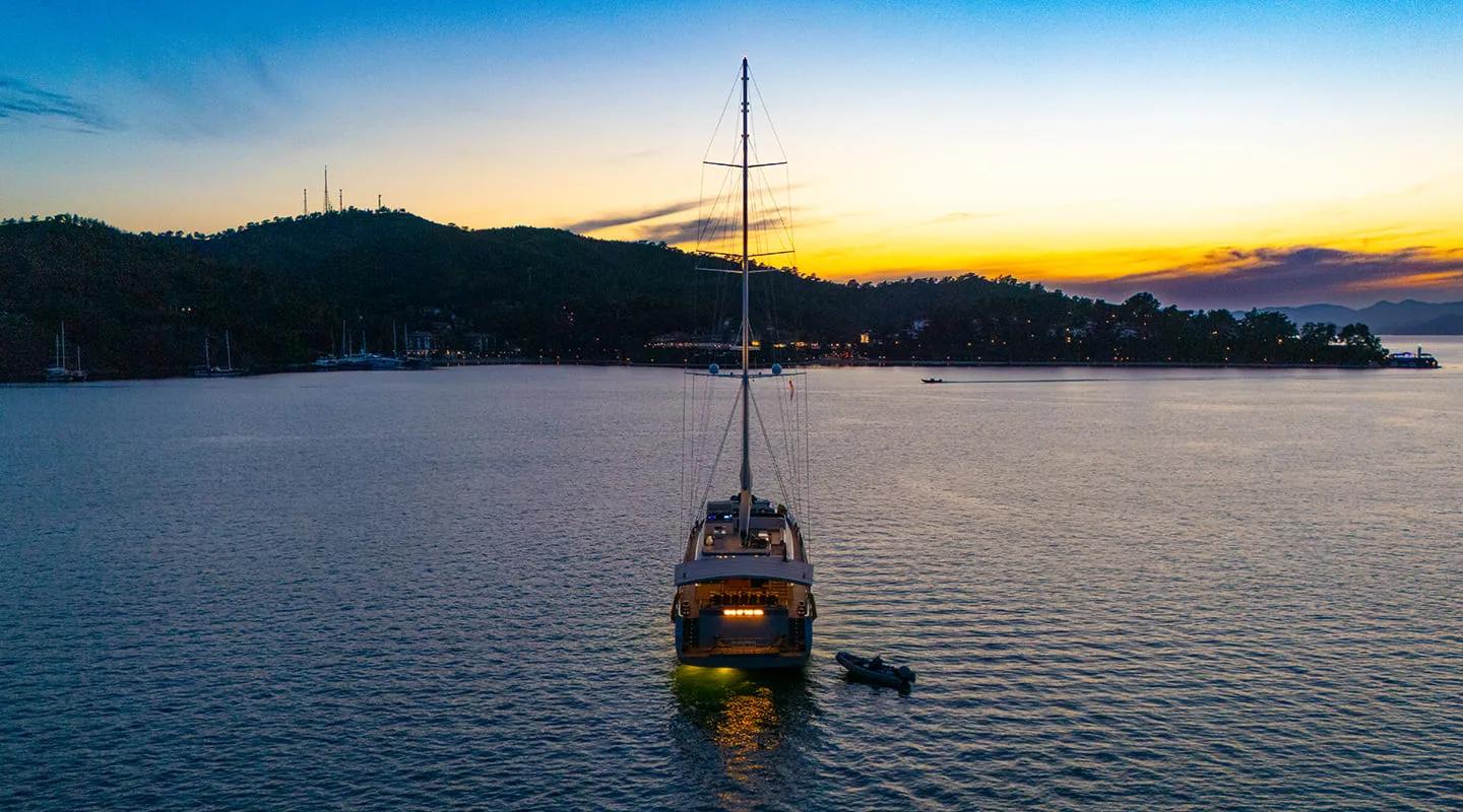 King Of The Sea gulet amenities aerial view in Türkiye