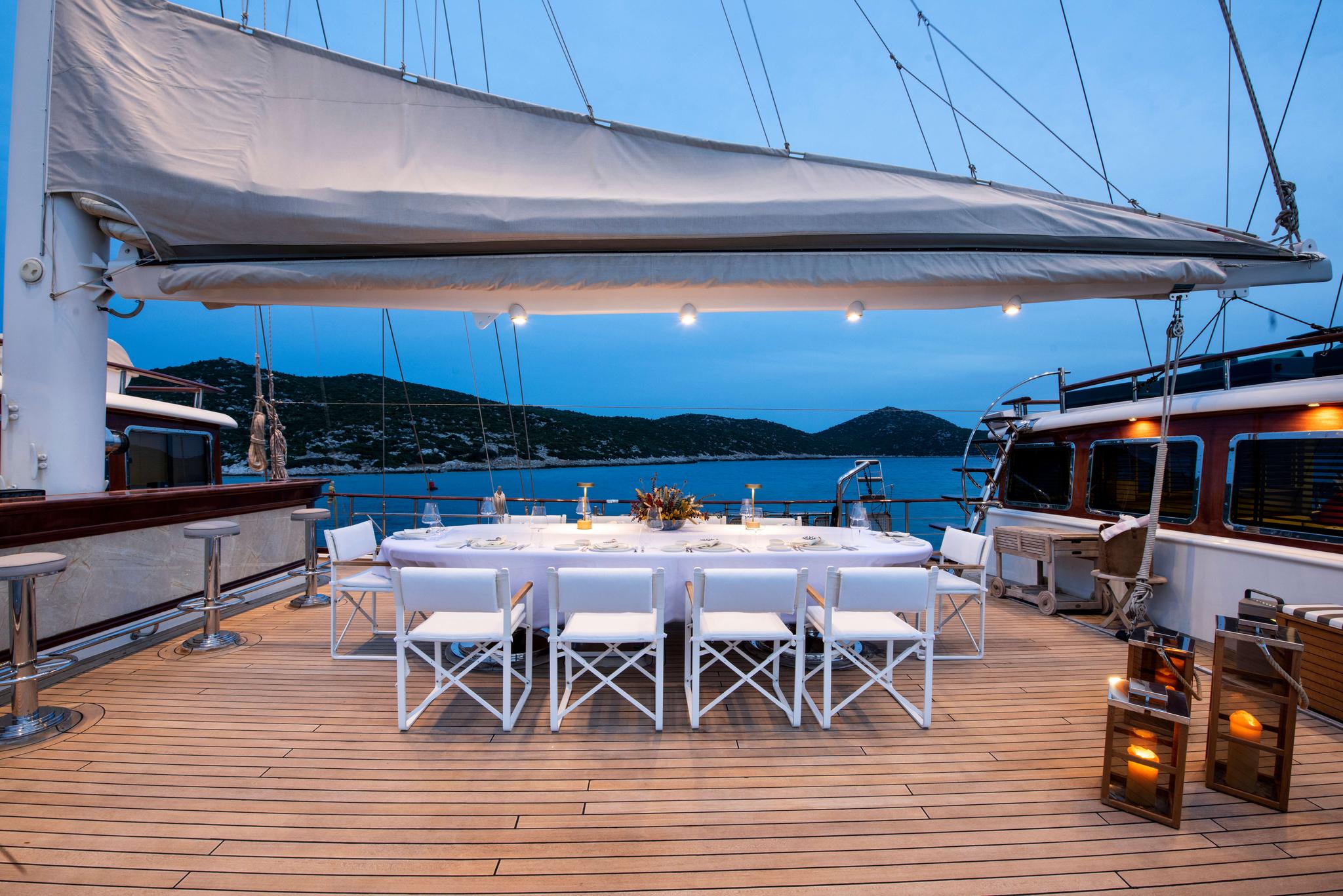Mare Nostrum gulet exterior deck in Greece
