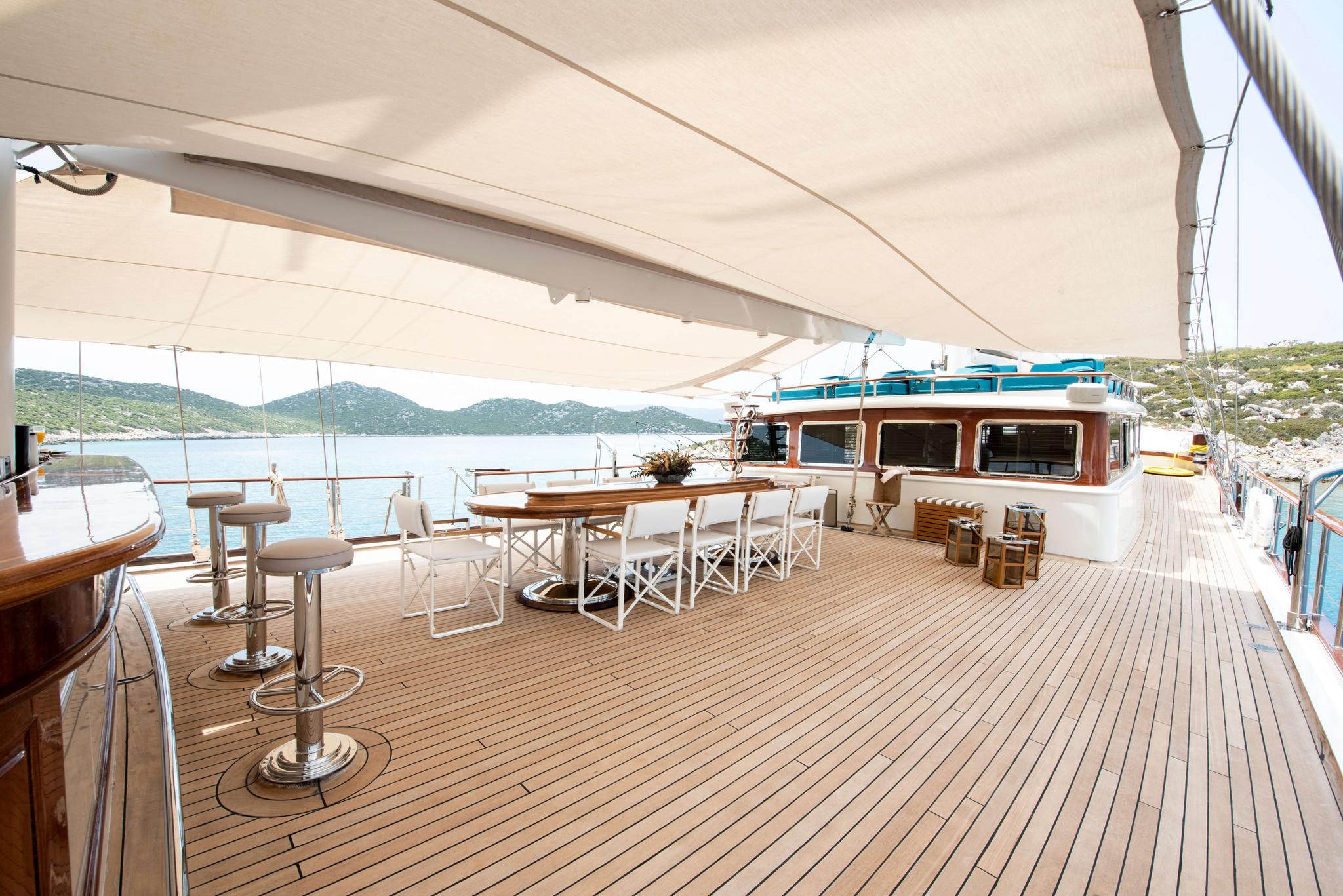 Mare Nostrum gulet exterior deck in Greece