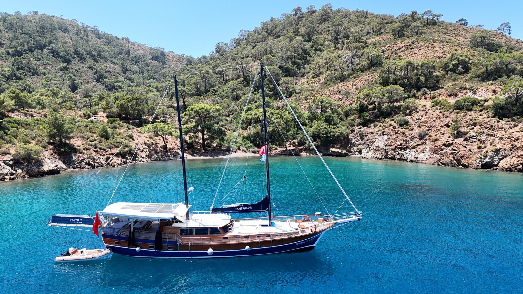 Esmeralda gulet amenities aerial view in Türkiye