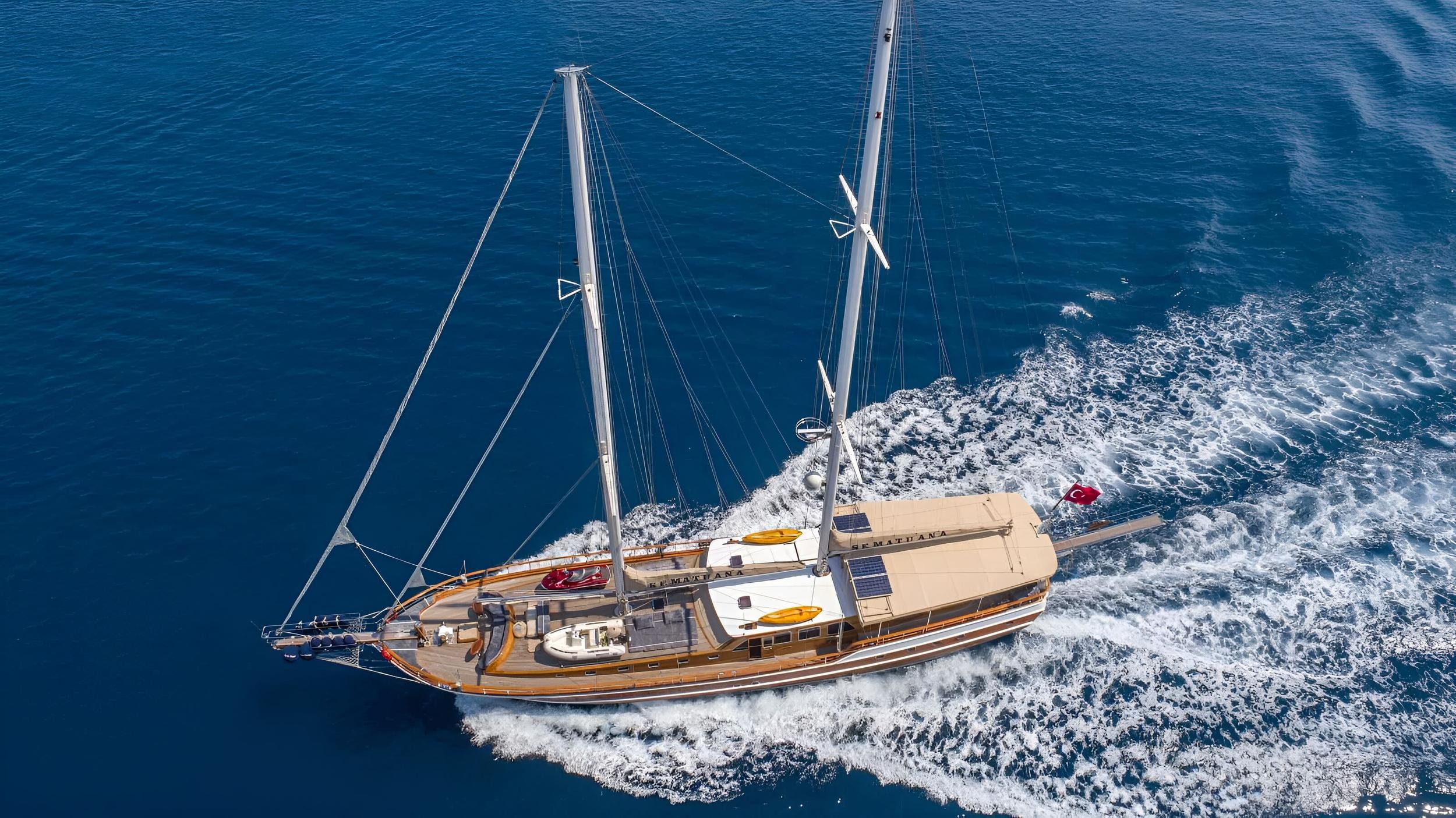 Sema Tuana gulet aerial view in Türkiye