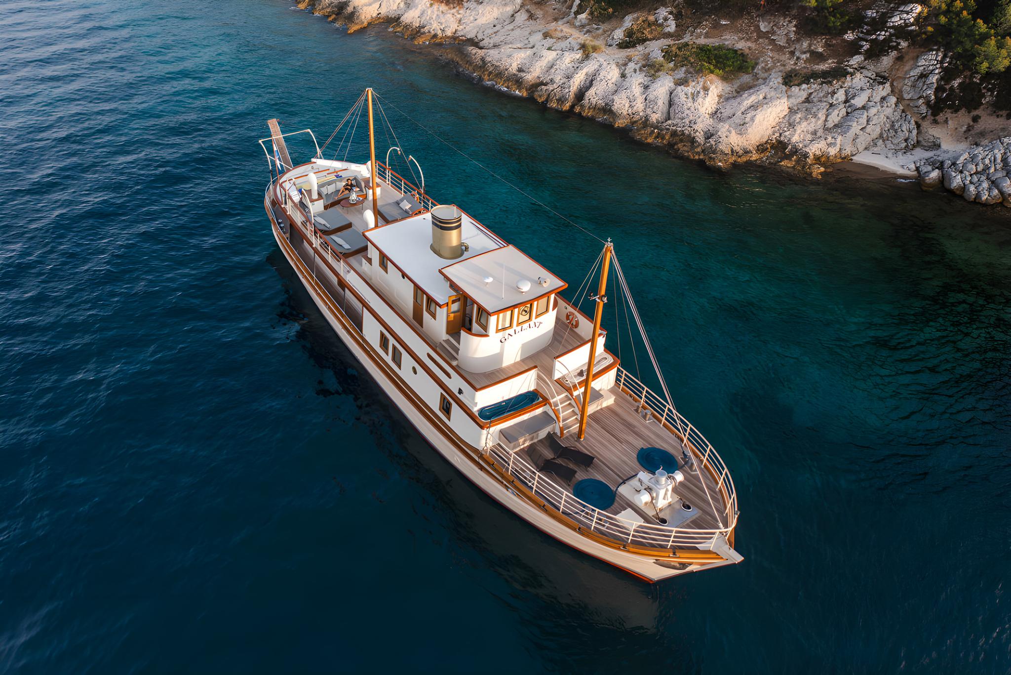 Gallant gulet aerial view in Croatia
