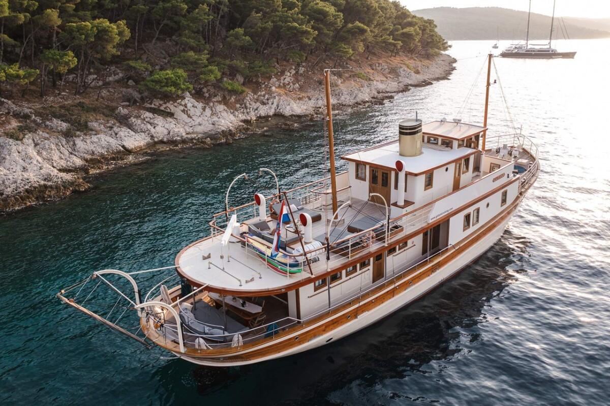 Gallant gulet aerial view in Croatia