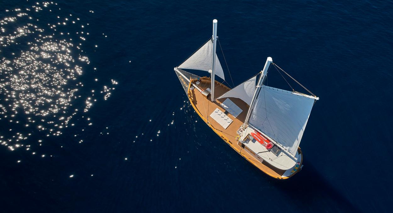 Green Ray gulet aerial view in Croatia