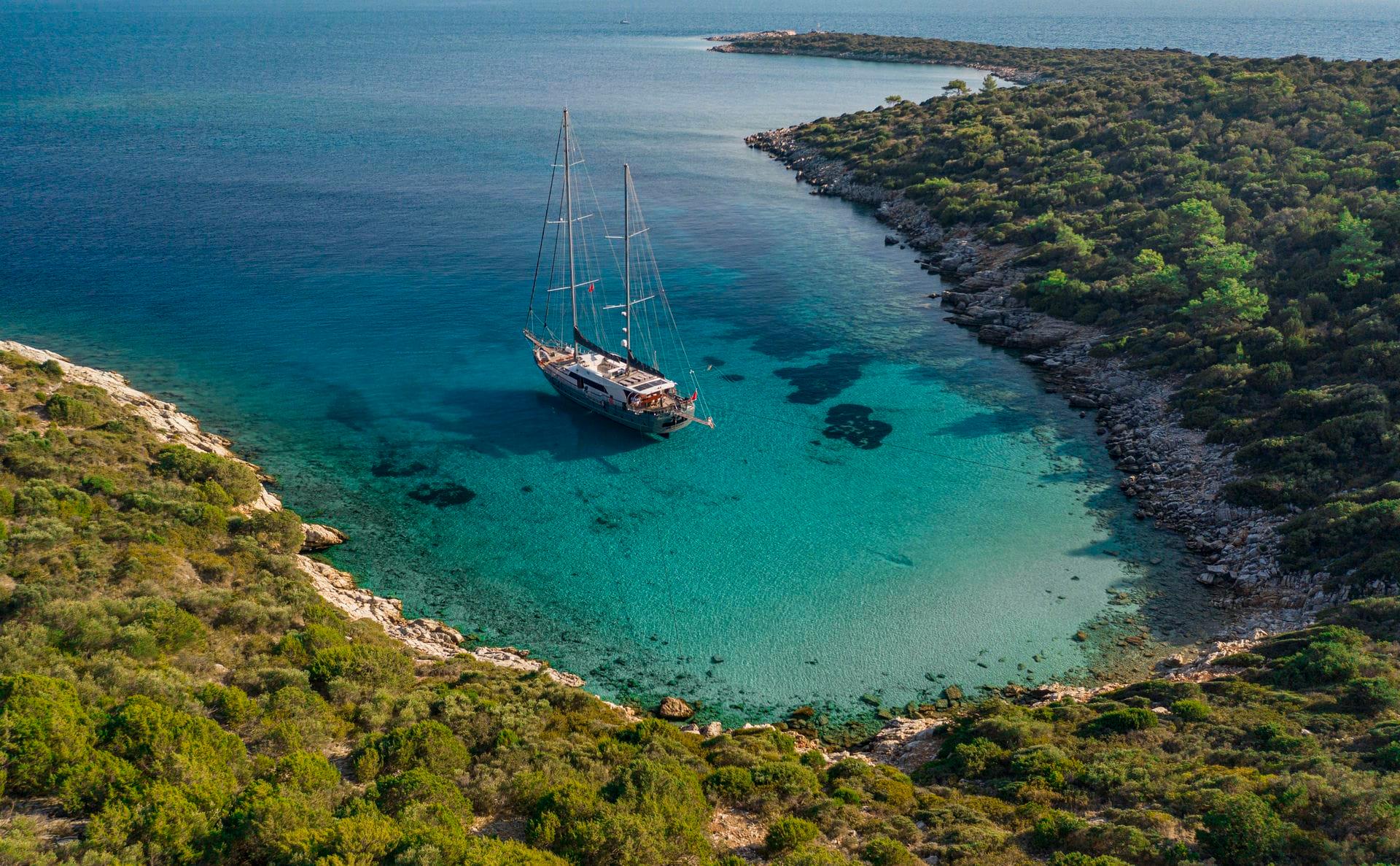 Virtuoso gulet aerial view in Greece