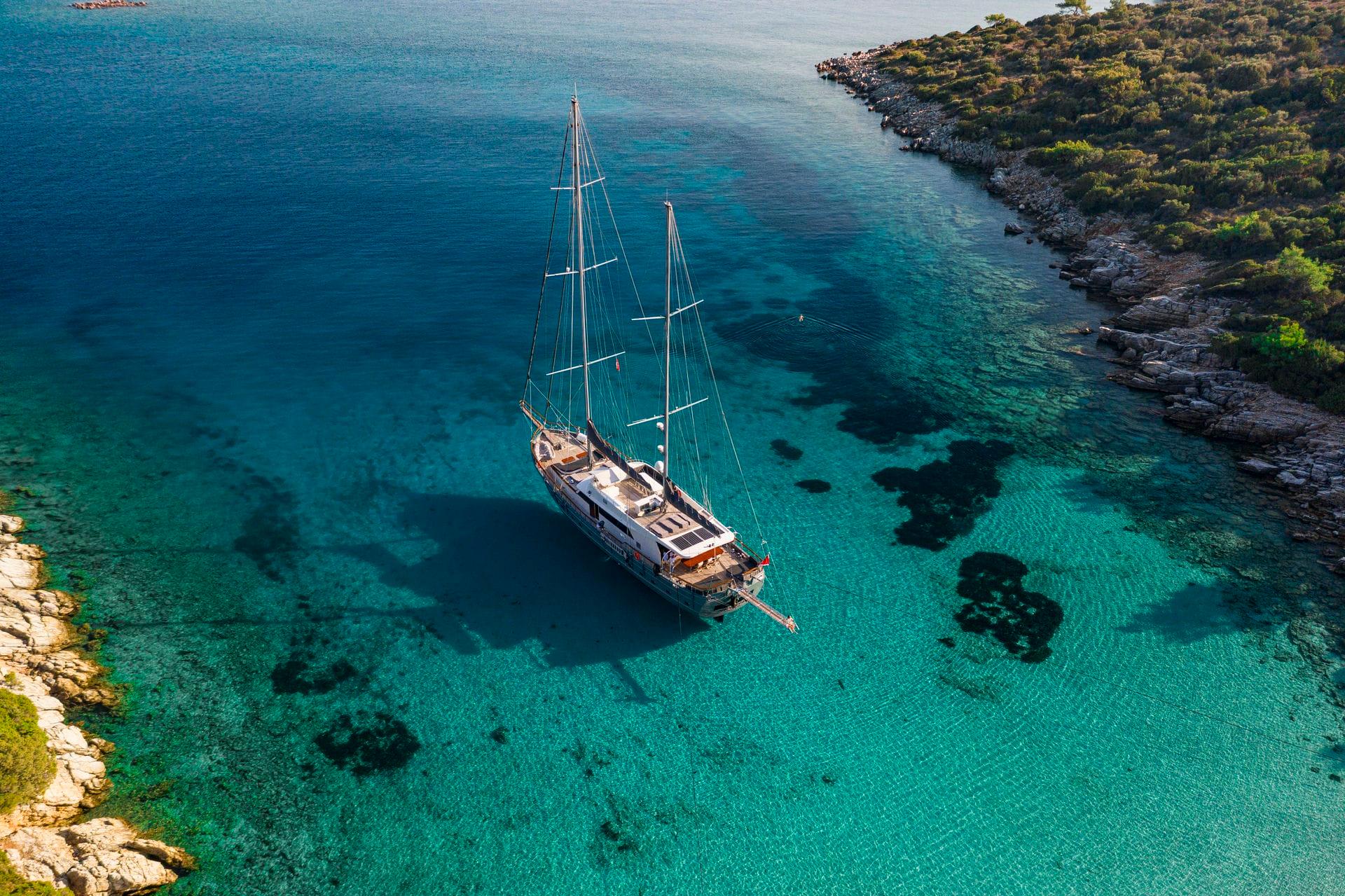 Virtuoso gulet aerial view in Greece