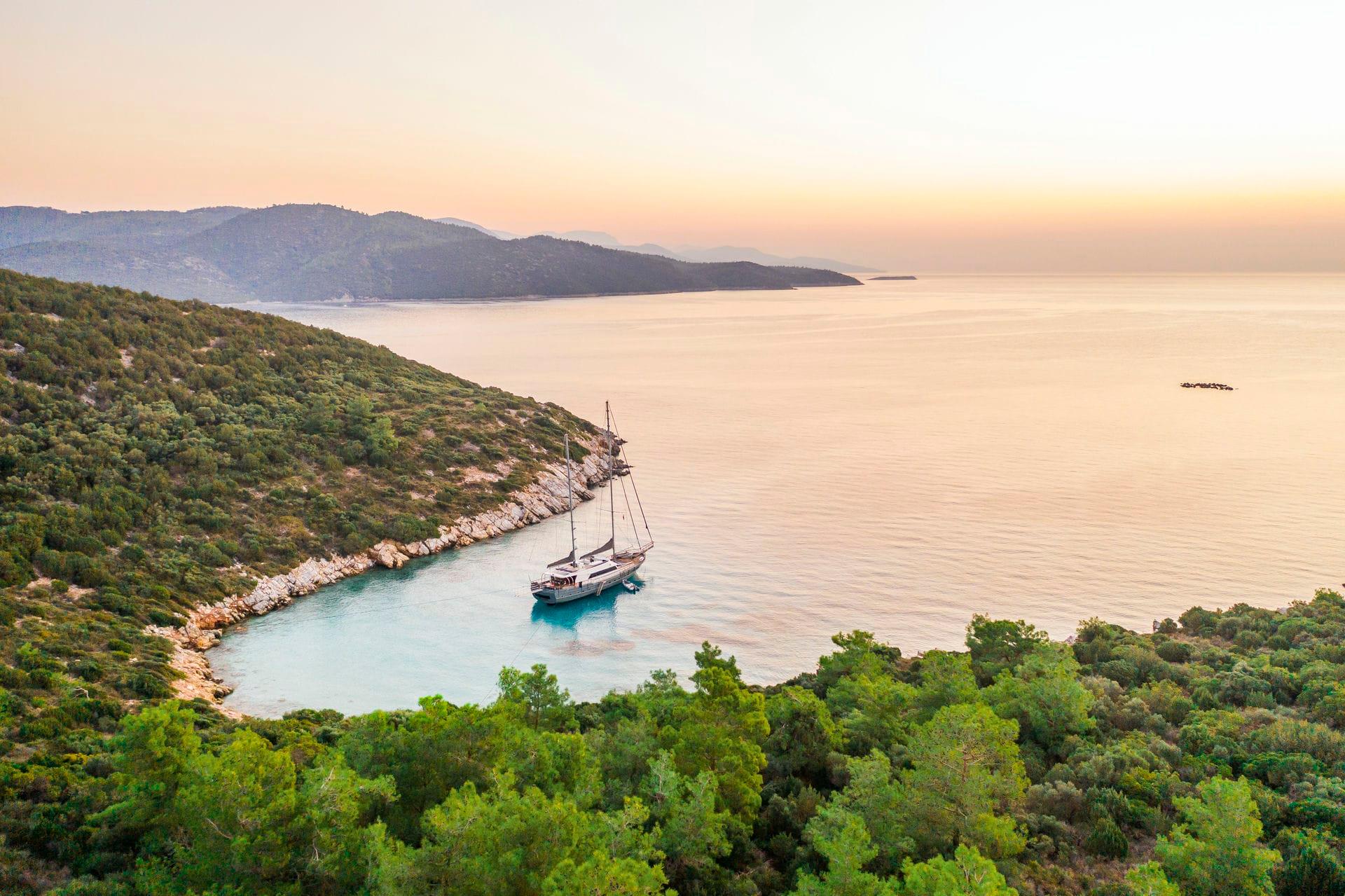 Virtuoso gulet aerial view in Greece