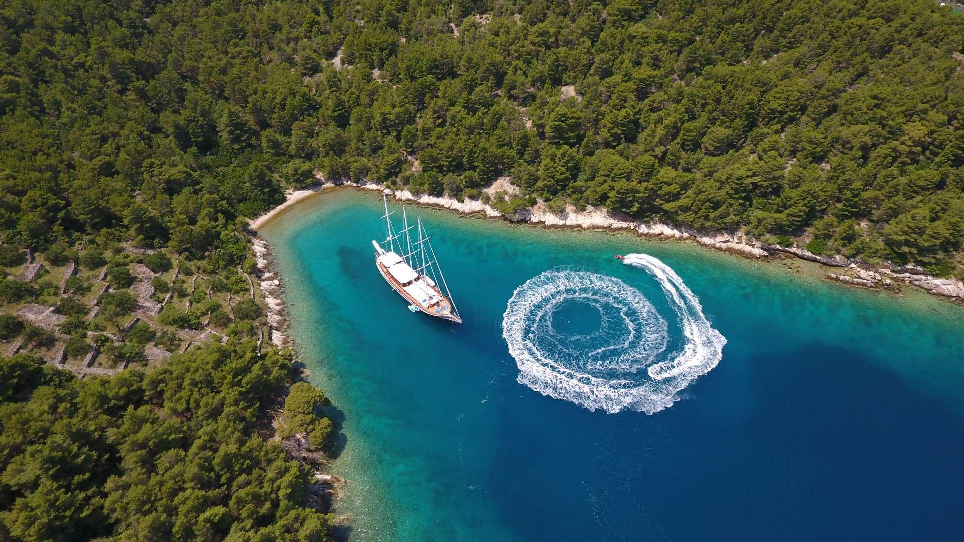 Dolce Vita gulet aerial view in Croatia