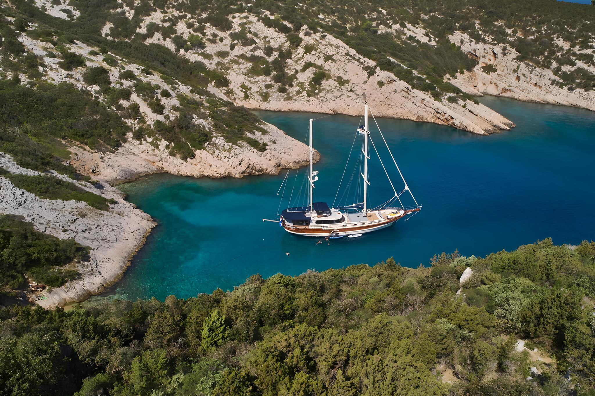 Lotus gulet aerial view in Croatia