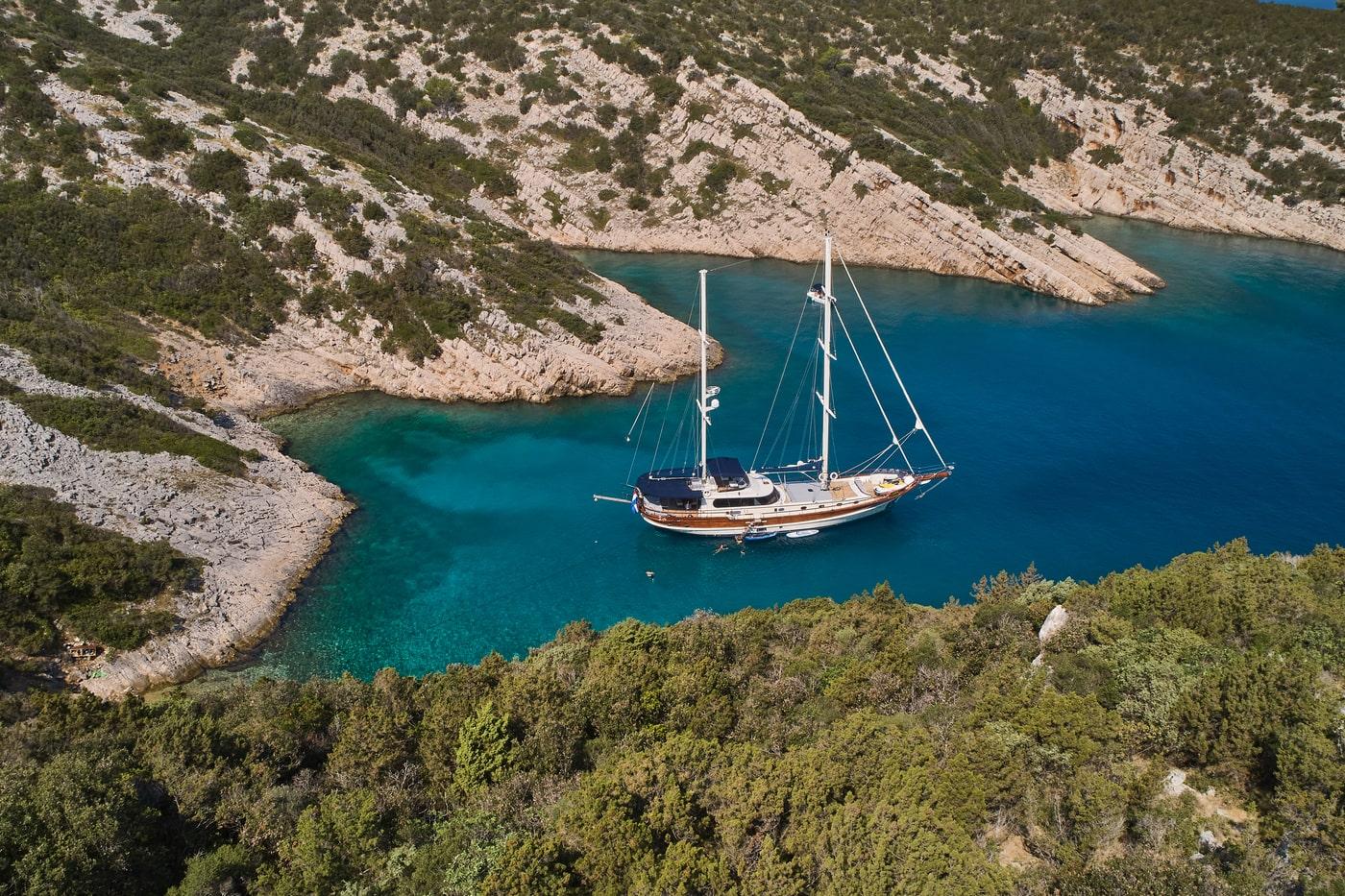 Lotus gulet aerial view in Croatia