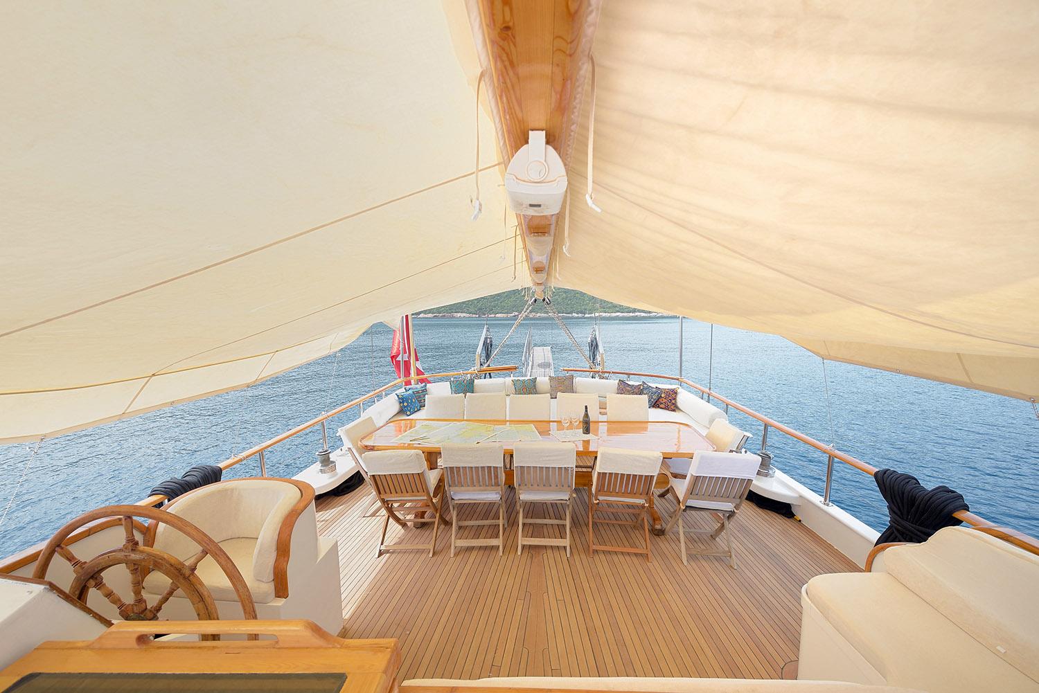La Reine gulet amenities exterior deck in Greece