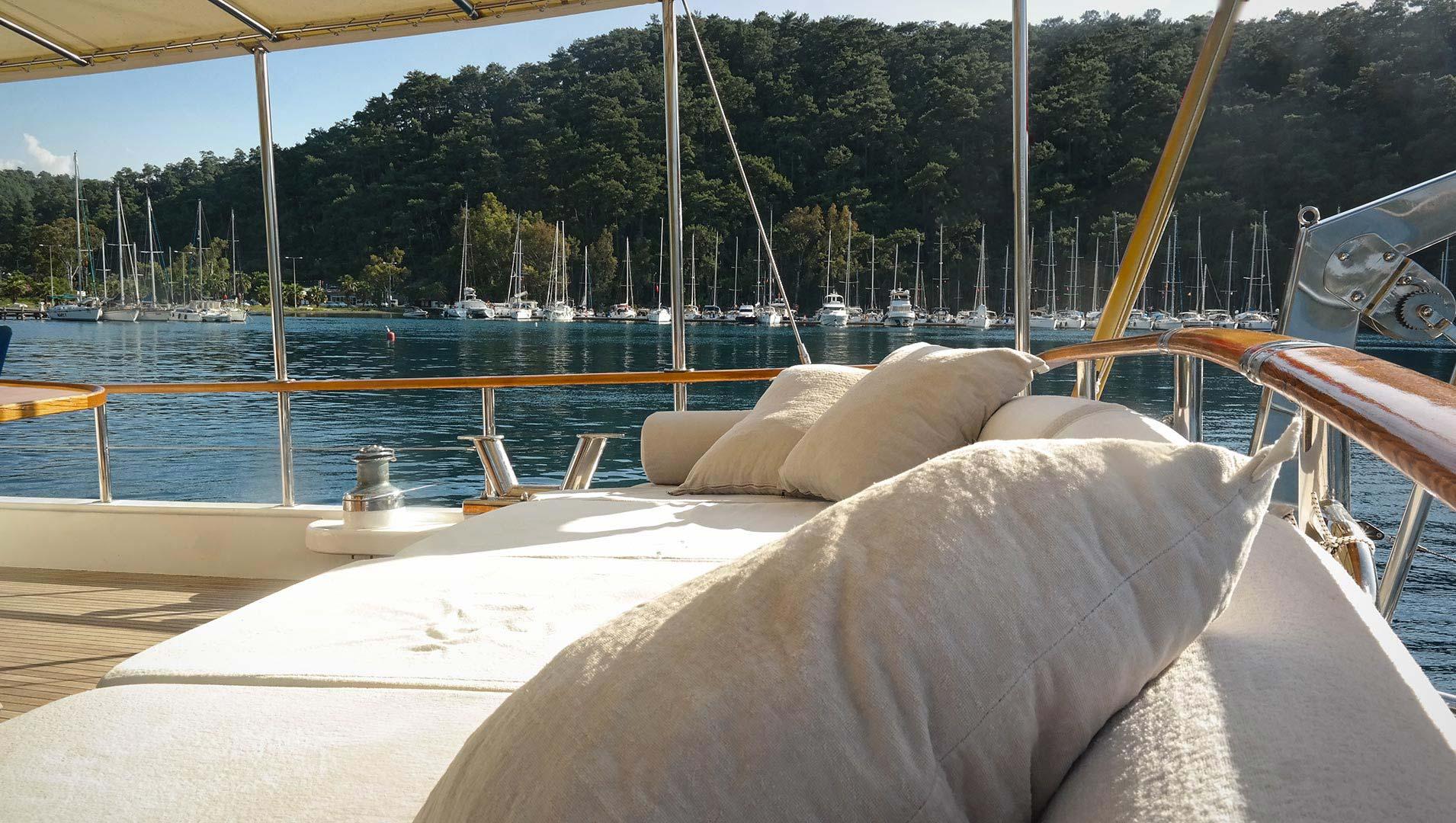 La Reine gulet amenities exterior deck in Greece