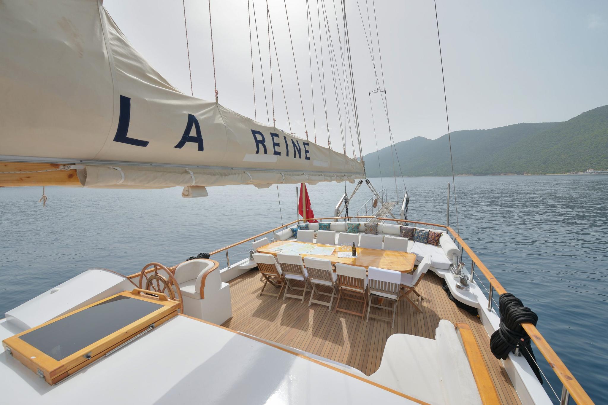 La Reine gulet amenities exterior deck in Greece