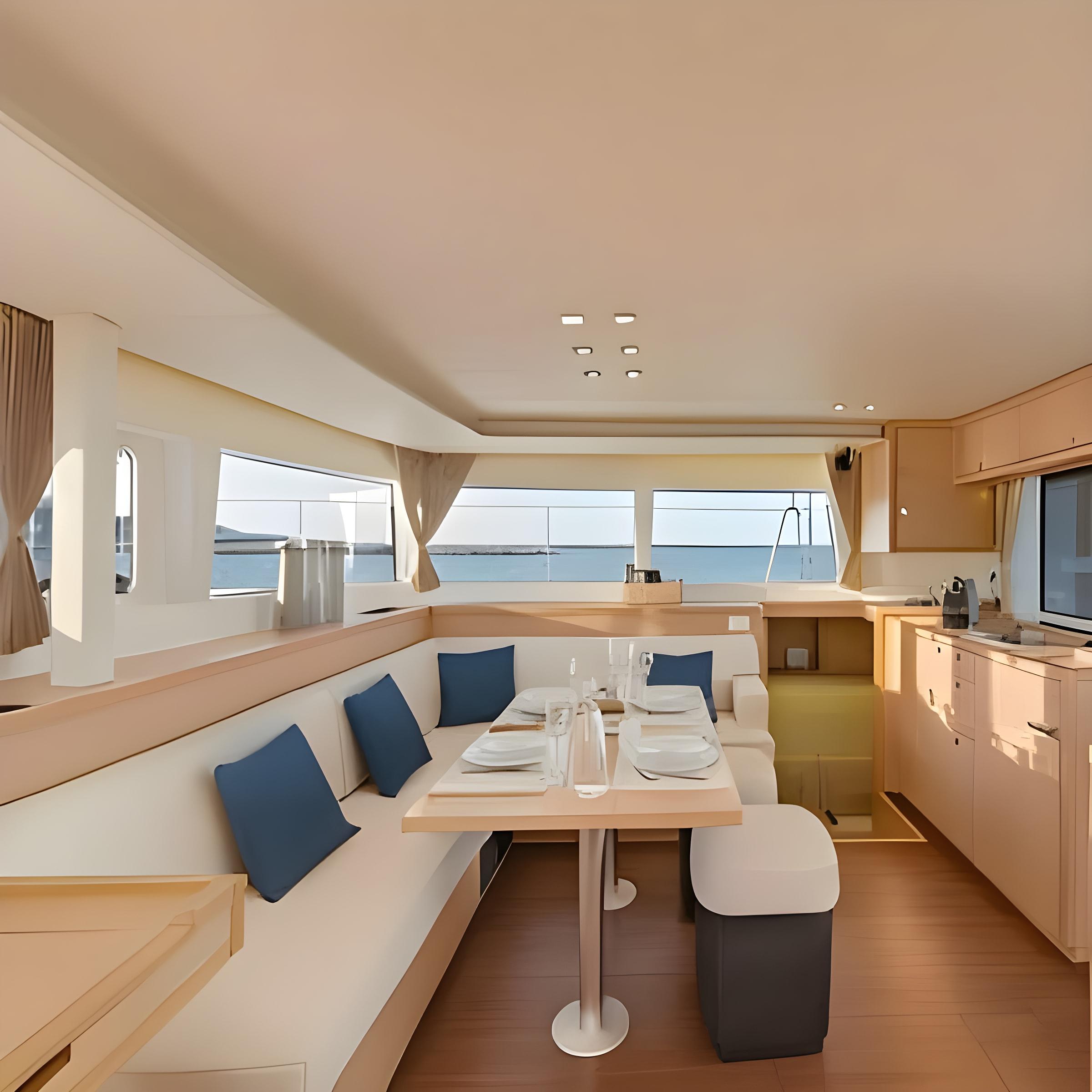 Lagoon 450F gulet amenities lifestyle dining in Greece