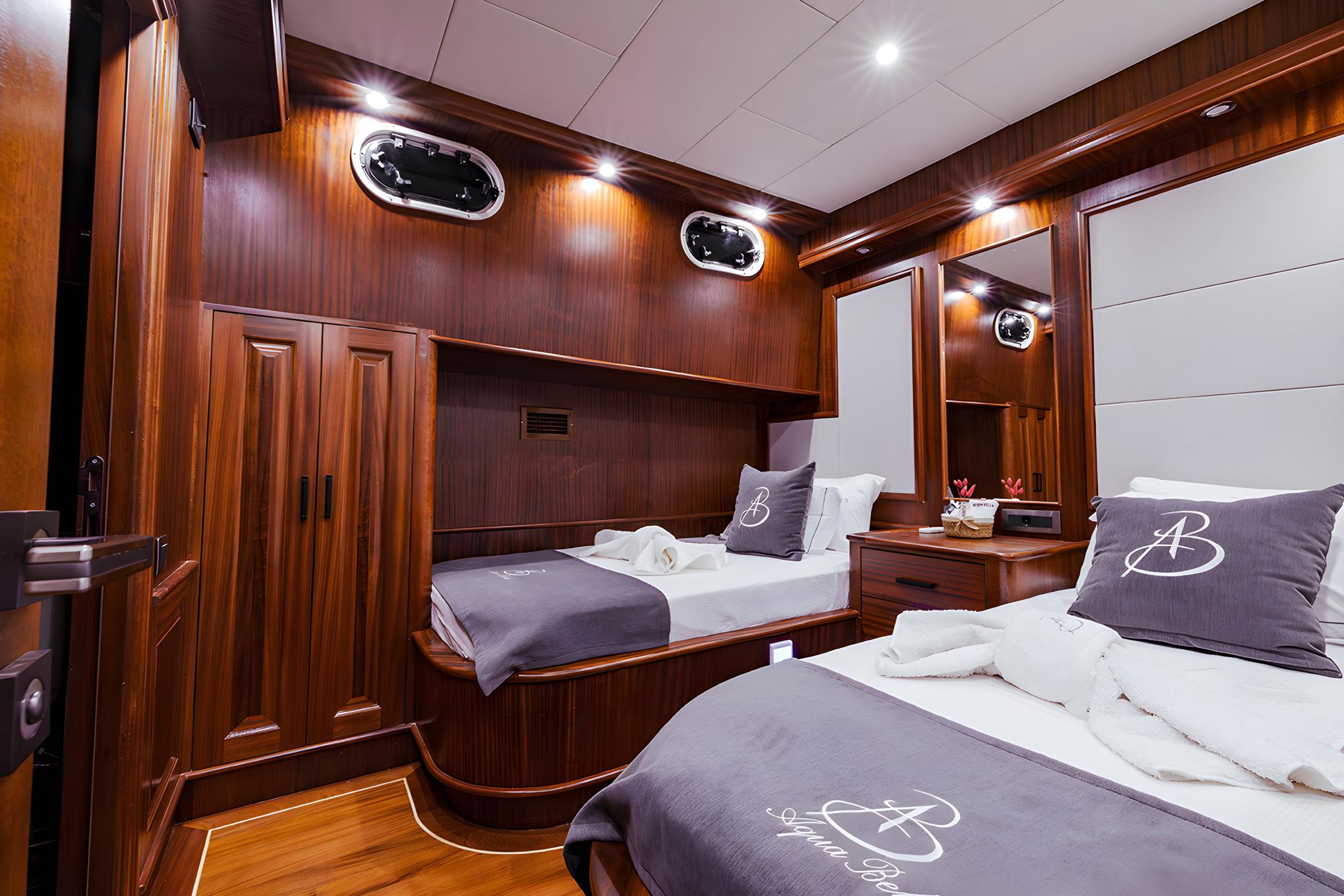 Aqua Bella gulet accommodation interior cabin in Türkiye