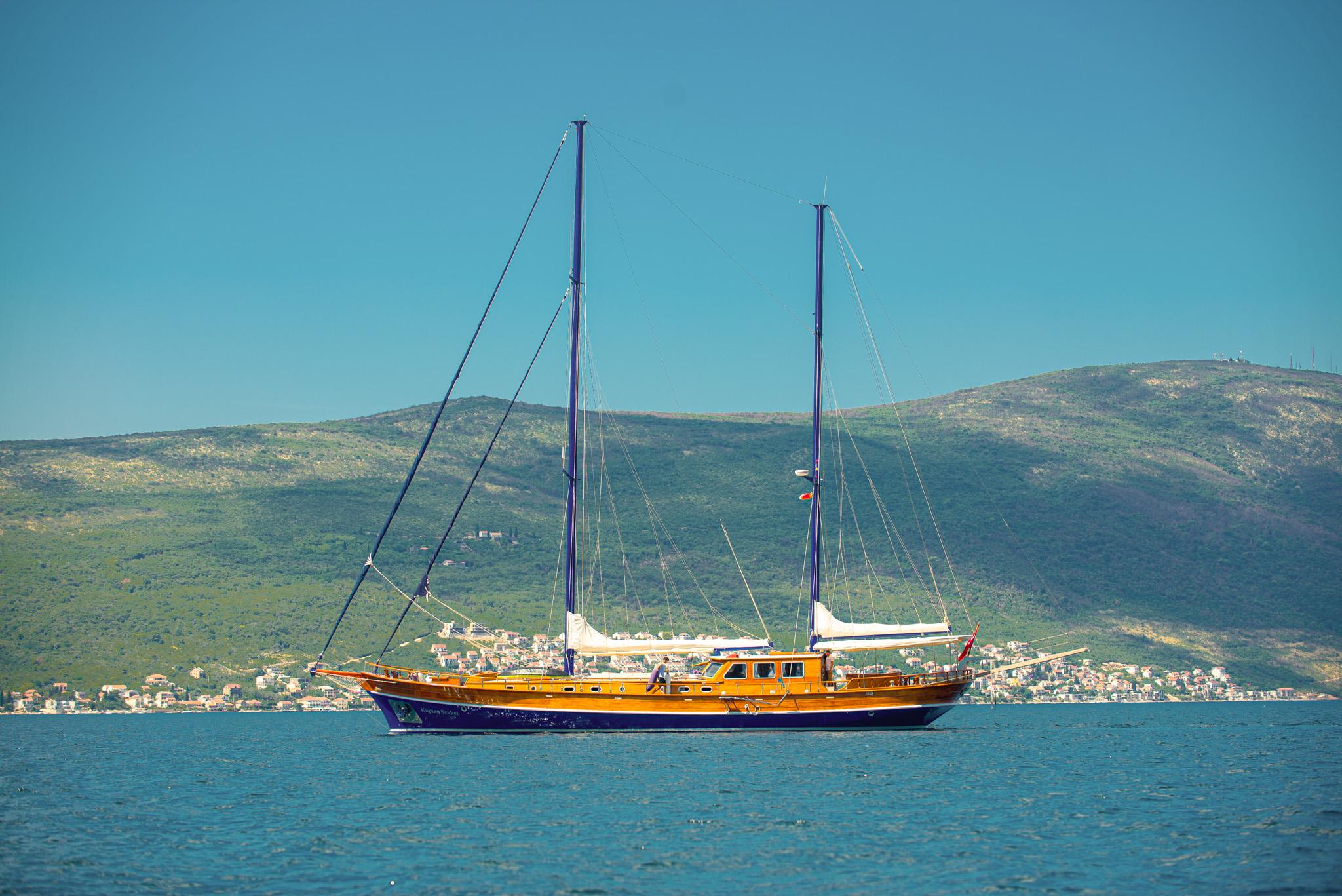 Kaptan Sevket gulet amenities aerial view in Montenegro