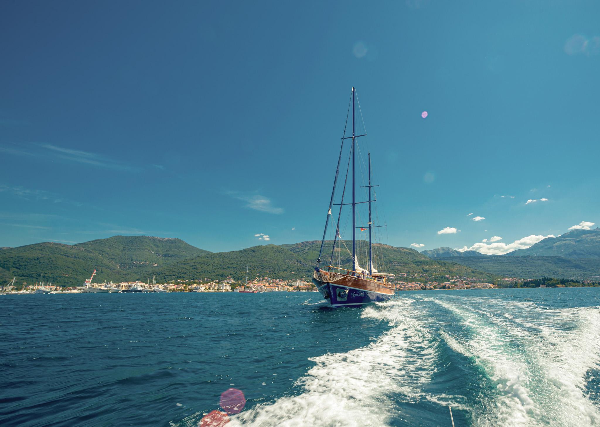 Kaptan Sevket gulet amenities aerial view in Montenegro