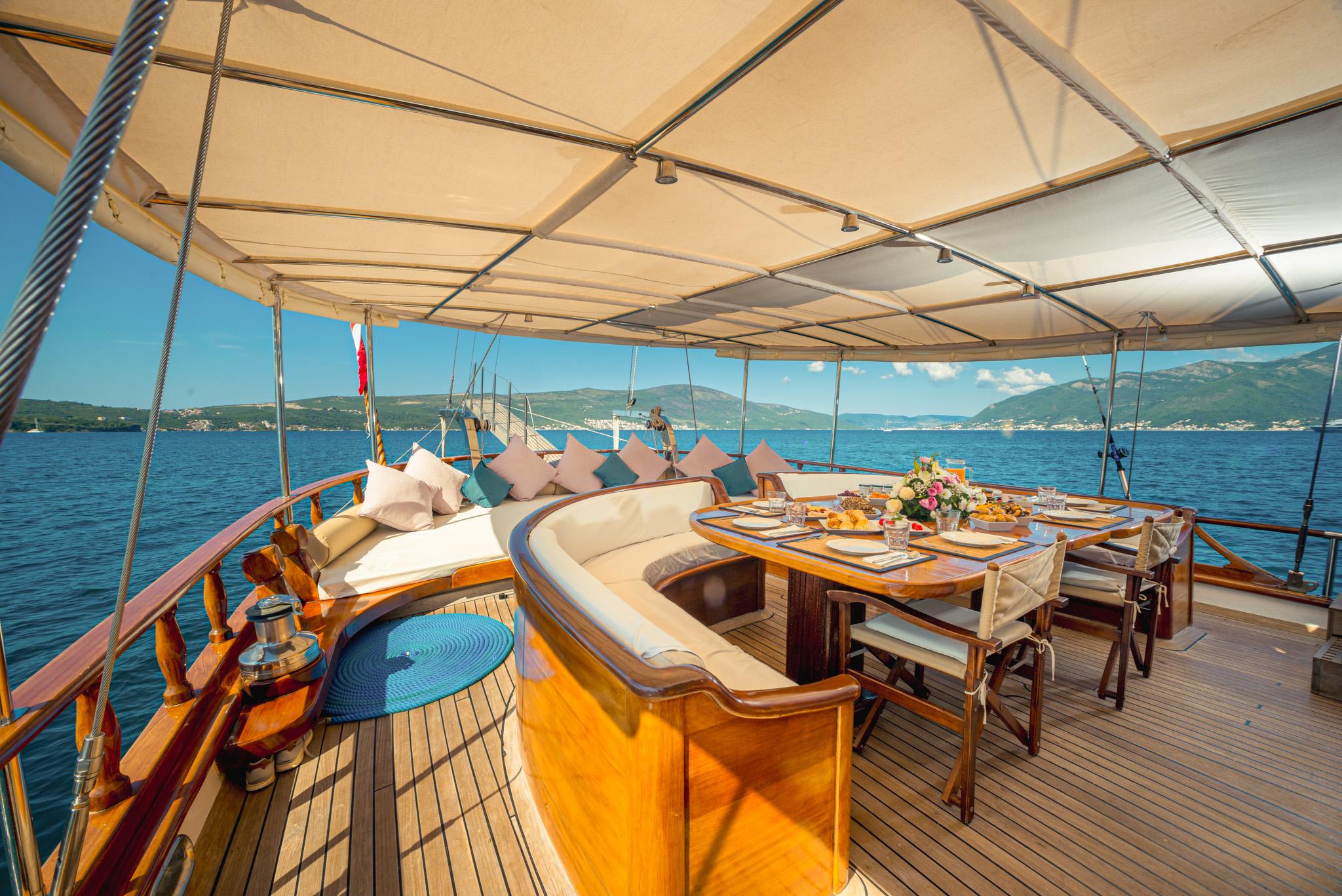 Kaptan Sevket gulet amenities exterior deck in Montenegro