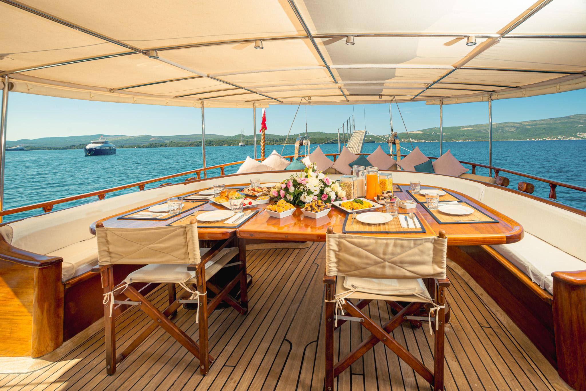 Kaptan Sevket gulet amenities exterior deck in Montenegro