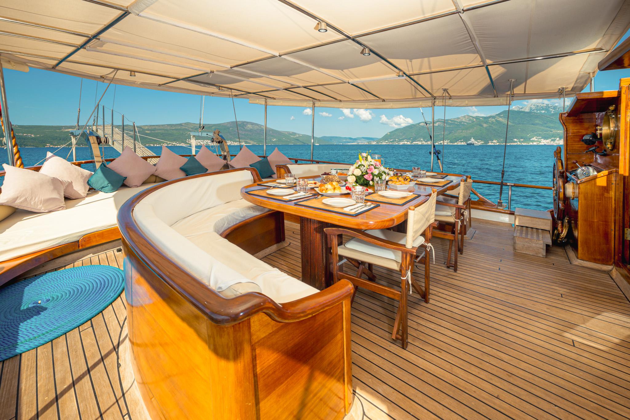 Kaptan Sevket gulet amenities exterior deck in Montenegro