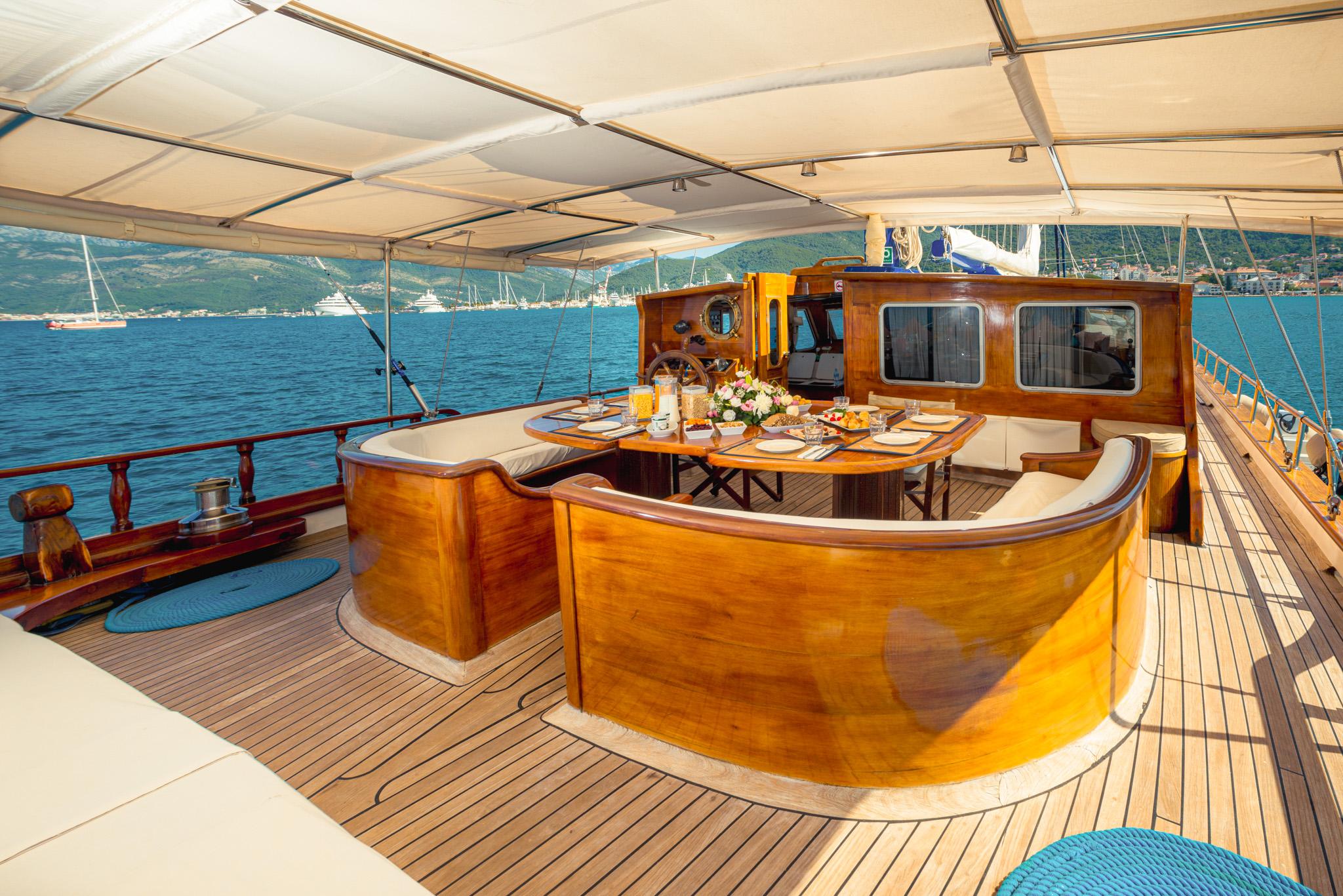 Kaptan Sevket gulet amenities exterior deck in Montenegro