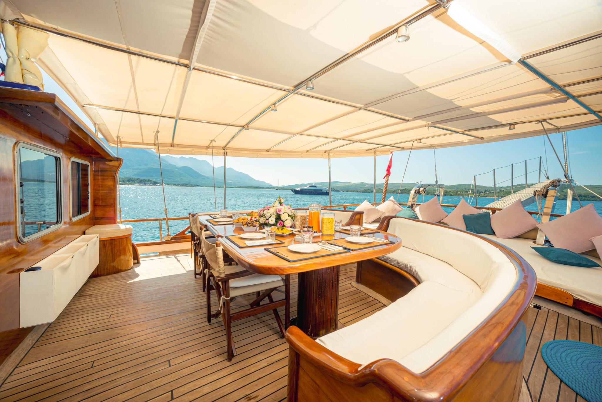 Kaptan Sevket gulet amenities exterior deck in Montenegro