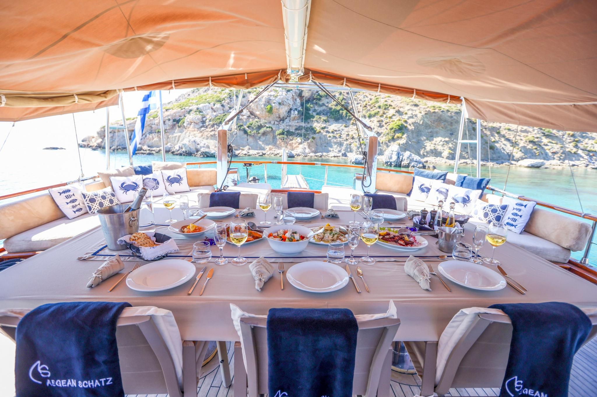 Aegean Schatz gulet amenities exterior deck in Greece