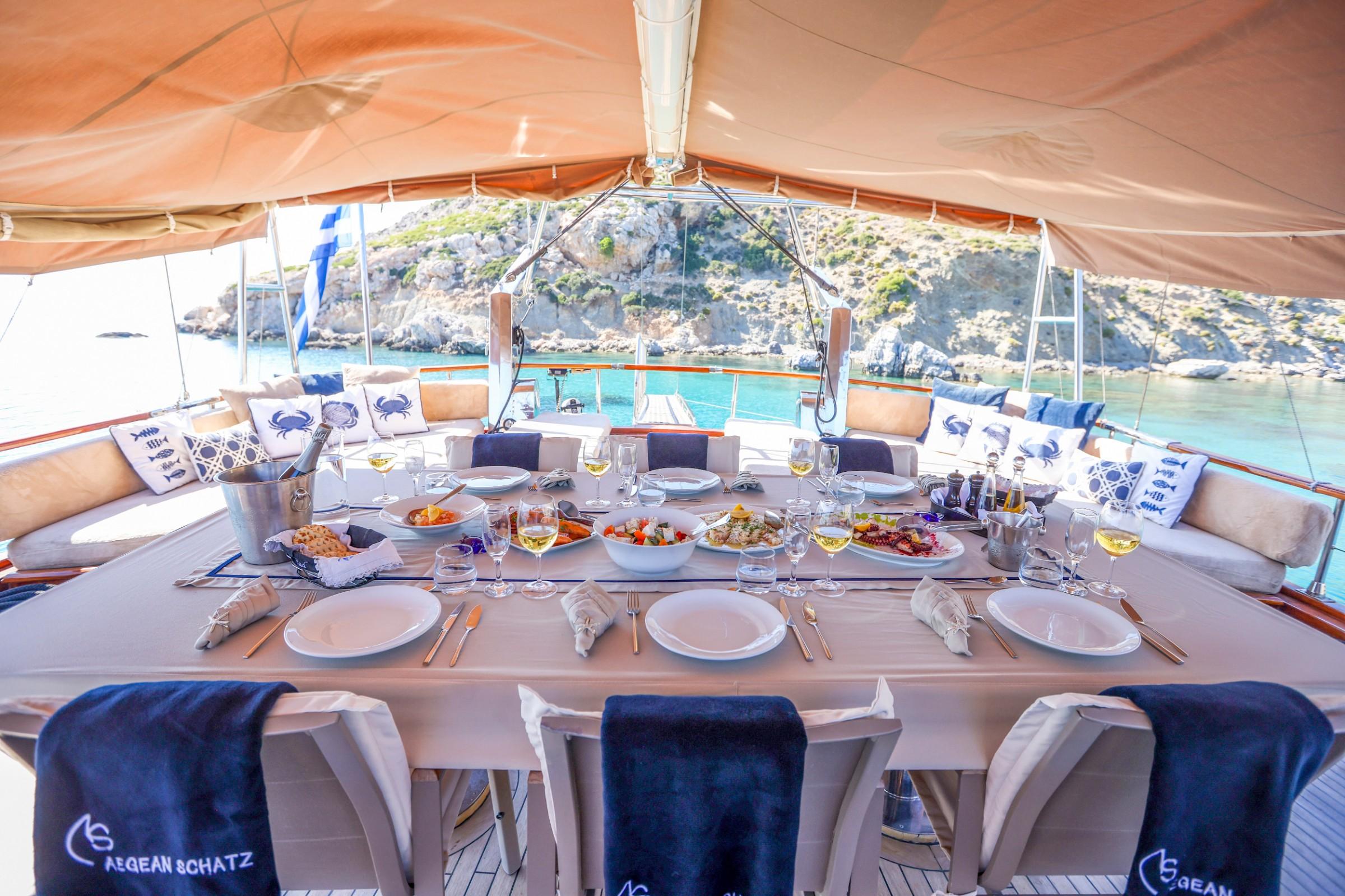 Aegean Schatz gulet amenities exterior deck in Greece
