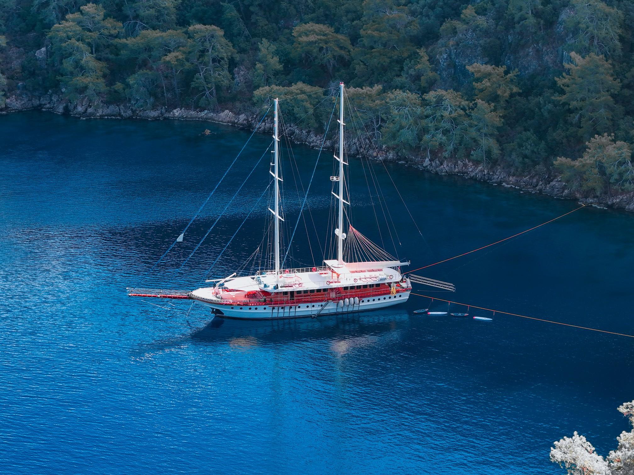 Queen Atlantis gulet aerial view in Türkiye
