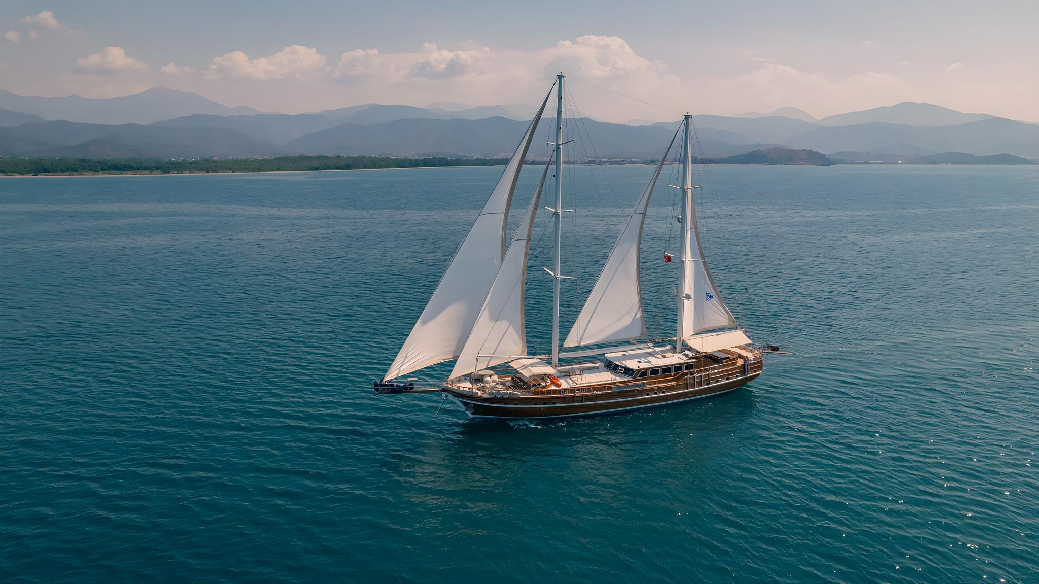 Lycian Queen gulet aerial view in Türkiye