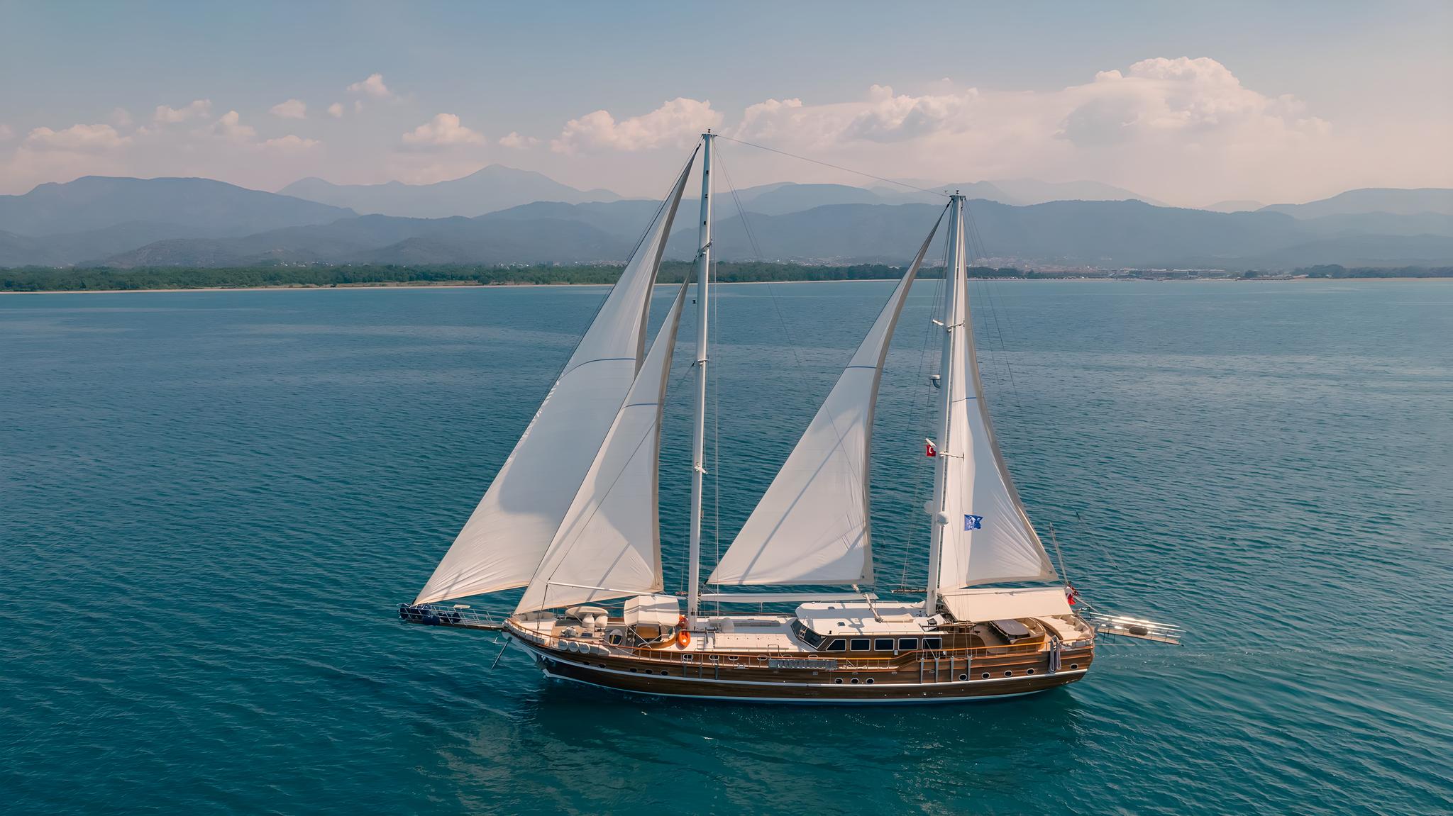 Lycian Queen gulet aerial view in Türkiye