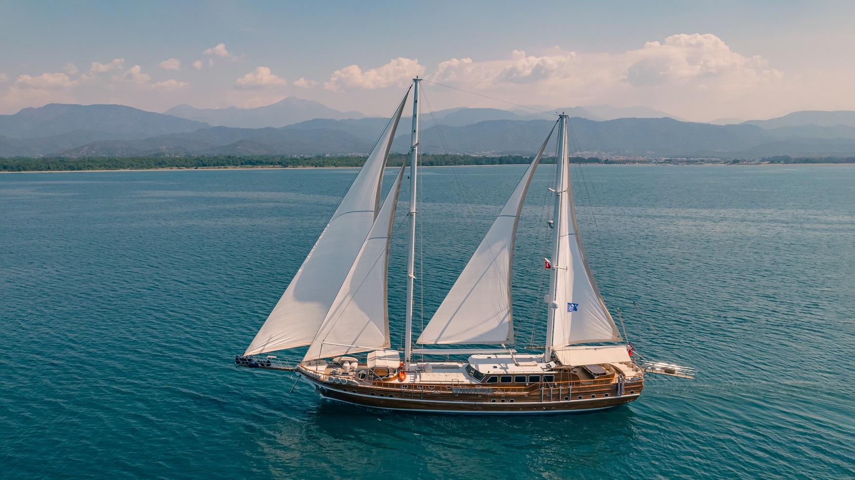 Lycian Queen gulet aerial view in Türkiye