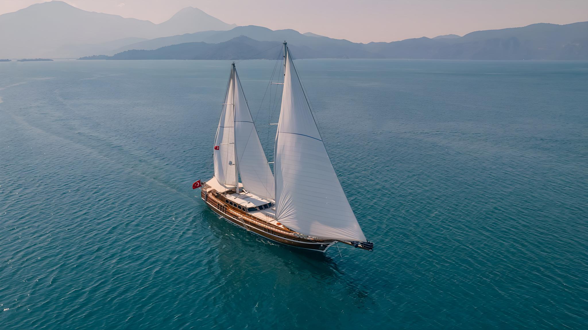 Lycian Queen gulet aerial view in Türkiye