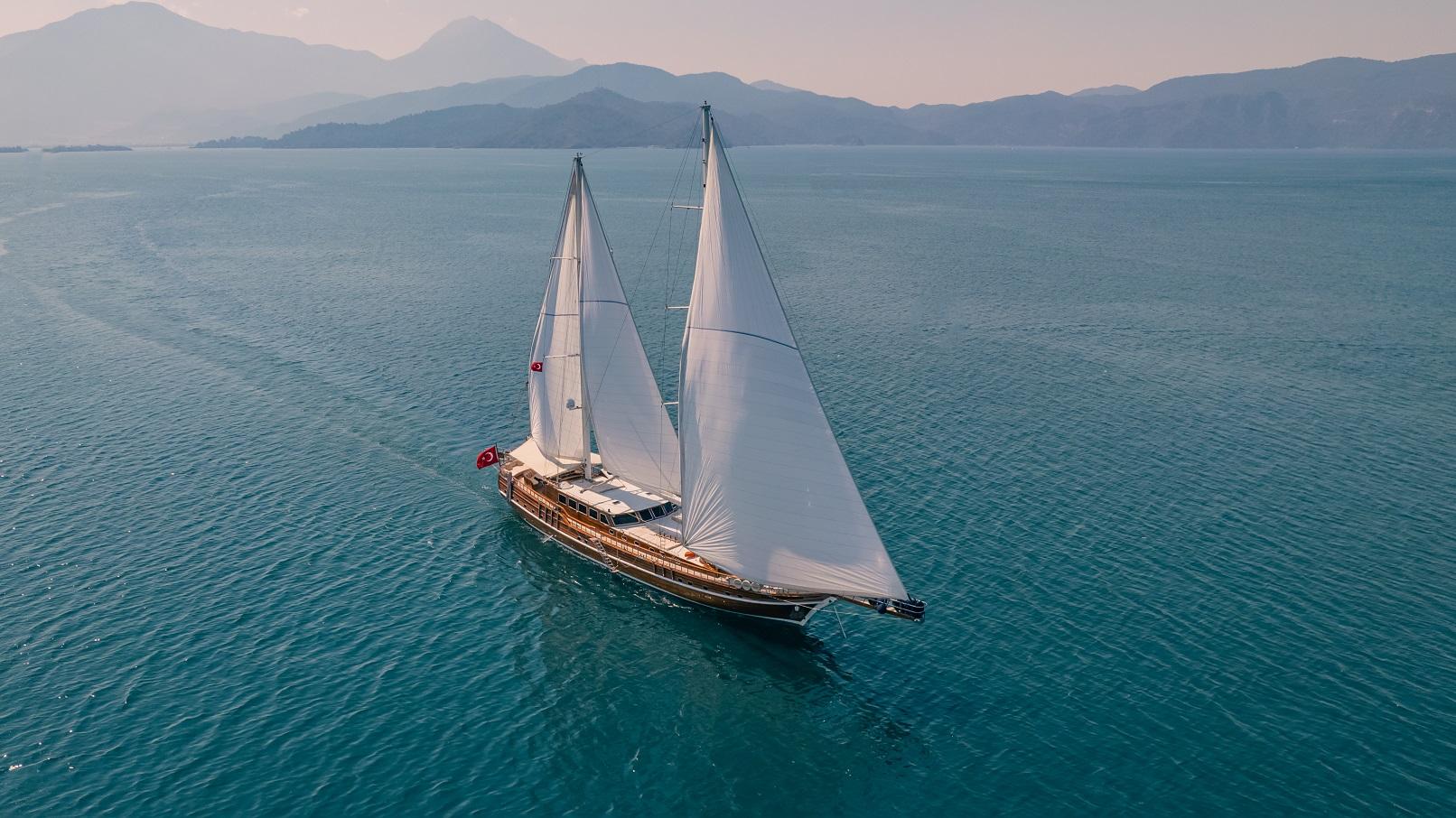 Lycian Queen gulet aerial view in Türkiye