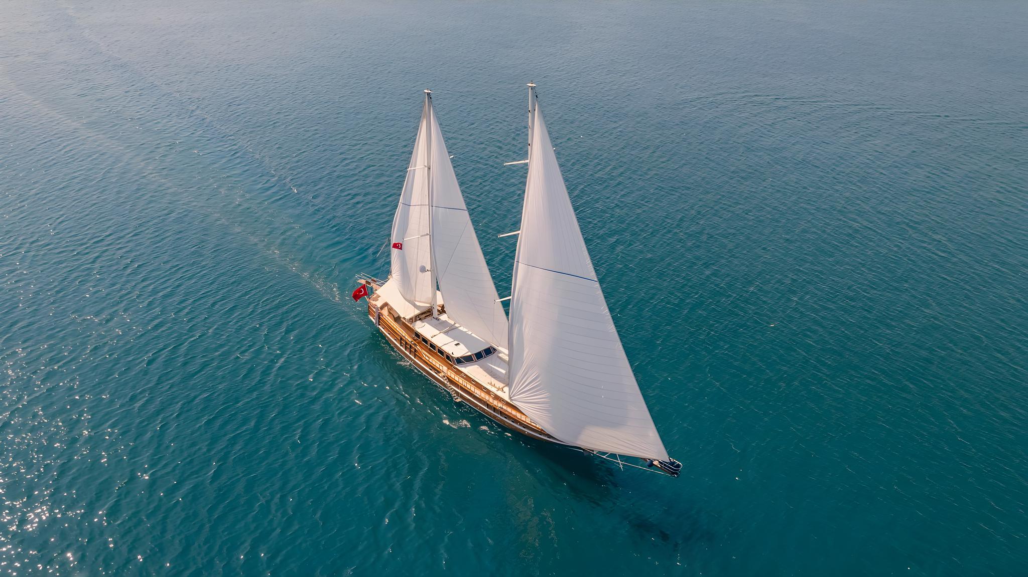 Lycian Queen gulet aerial view in Türkiye