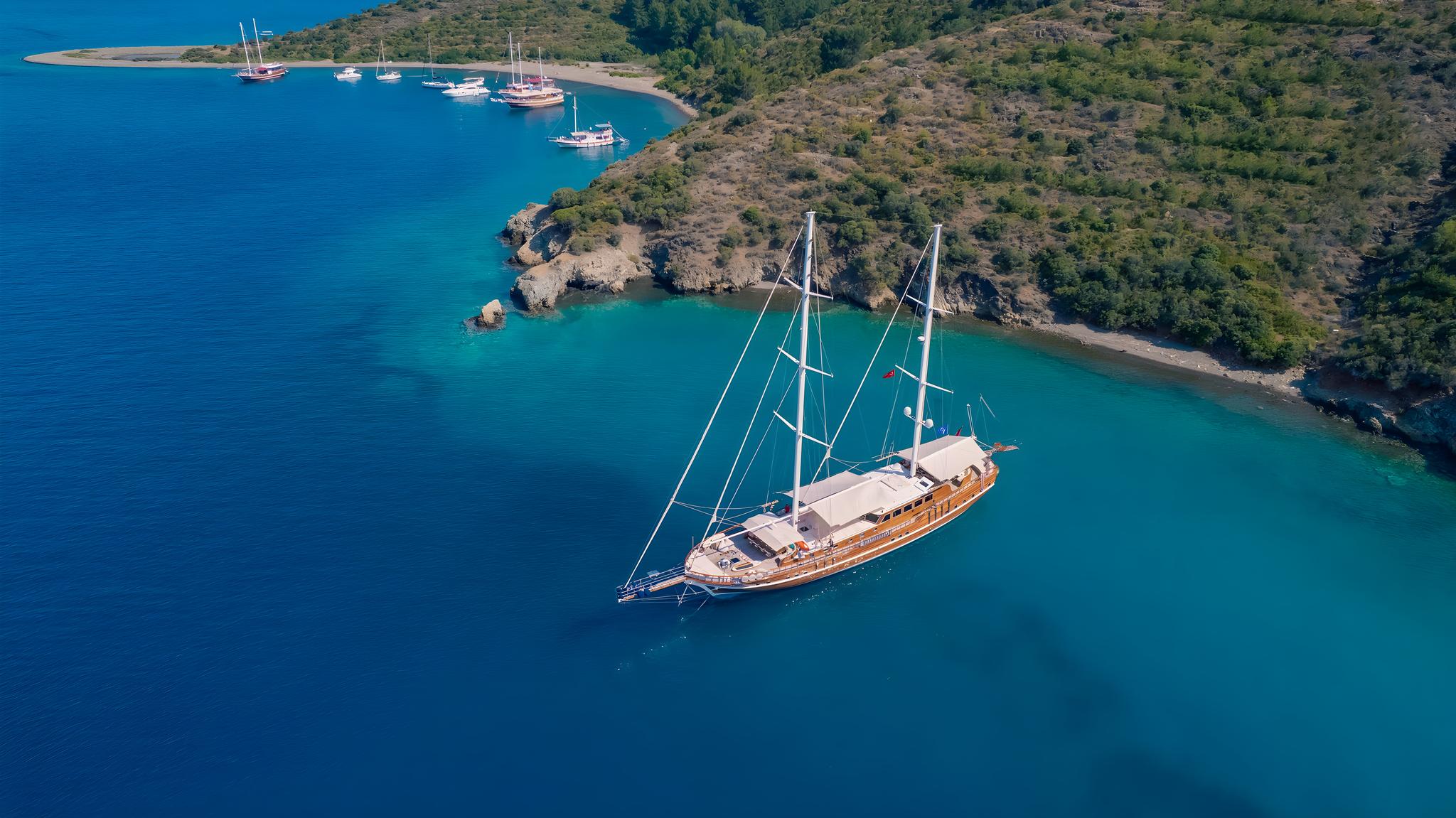Lycian Queen gulet aerial view in Türkiye