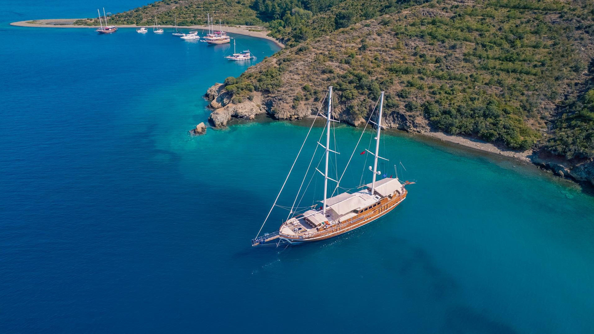 Lycian Queen gulet aerial view in Türkiye