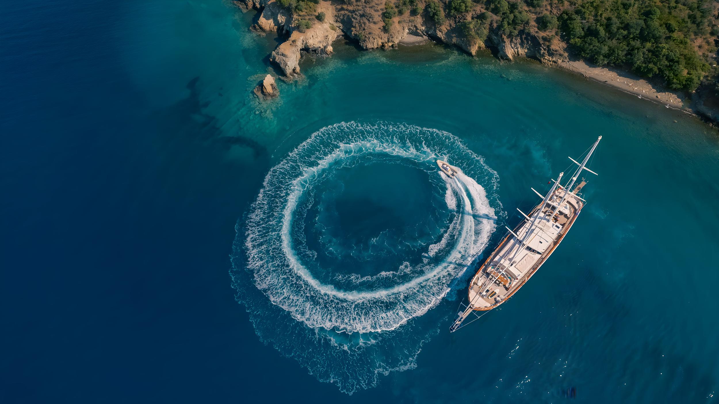 Lycian Queen gulet aerial view in Türkiye