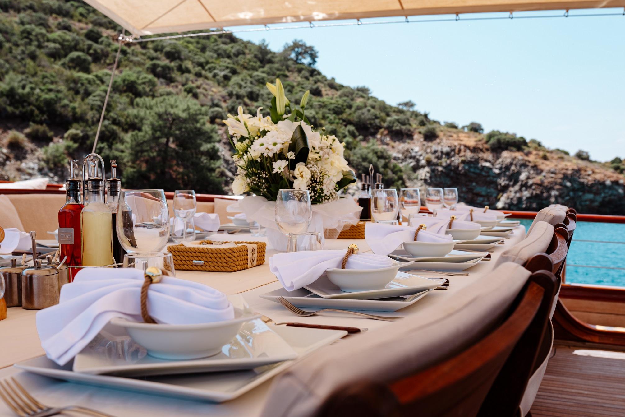 Lycian Queen gulet amenities lifestyle dining in Türkiye