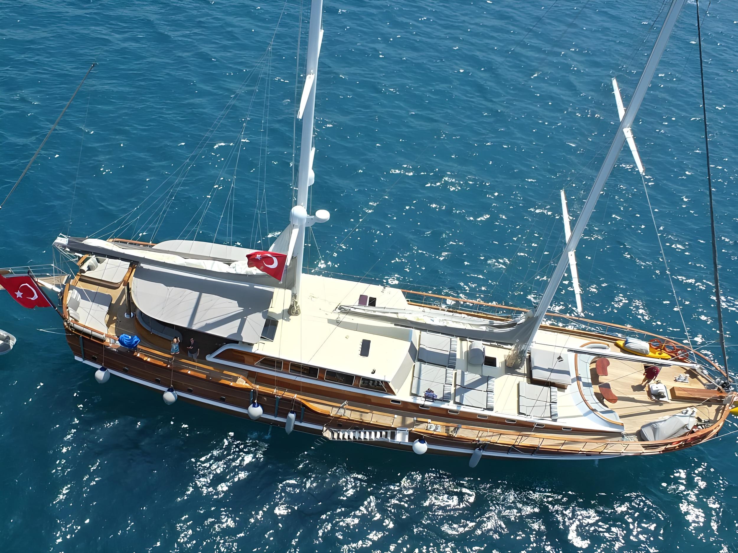 Kaptan Mehmet Bugra gulet aerial view in Türkiye