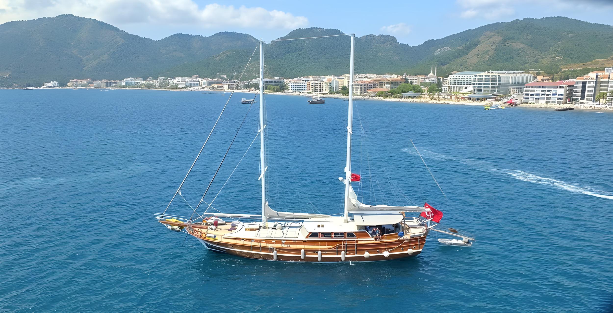 Kaptan Mehmet Bugra gulet aerial view in Türkiye