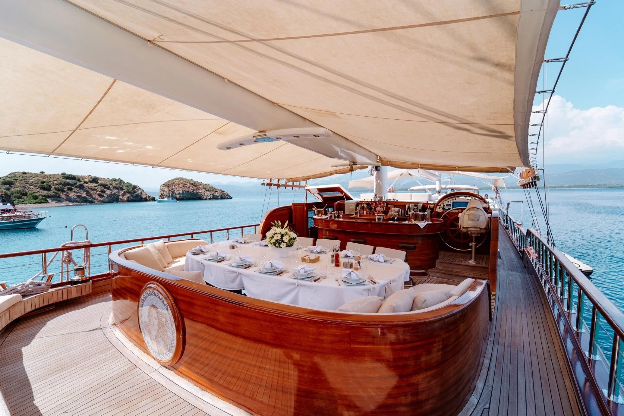 Kaptan Mehmet Bugra gulet exterior deck in Türkiye