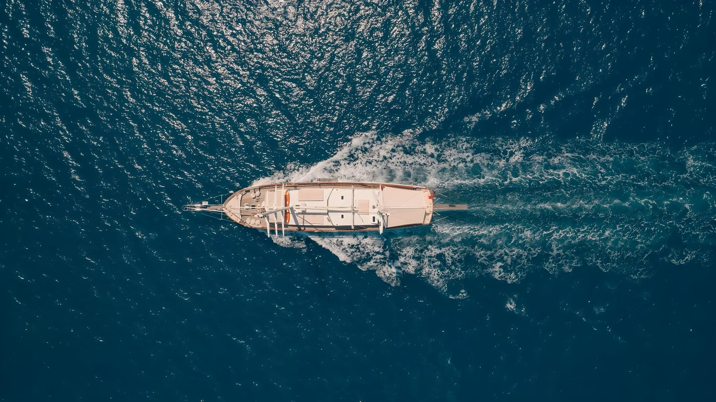 Kaptan Mehmet Bugra gulet aerial view in Türkiye