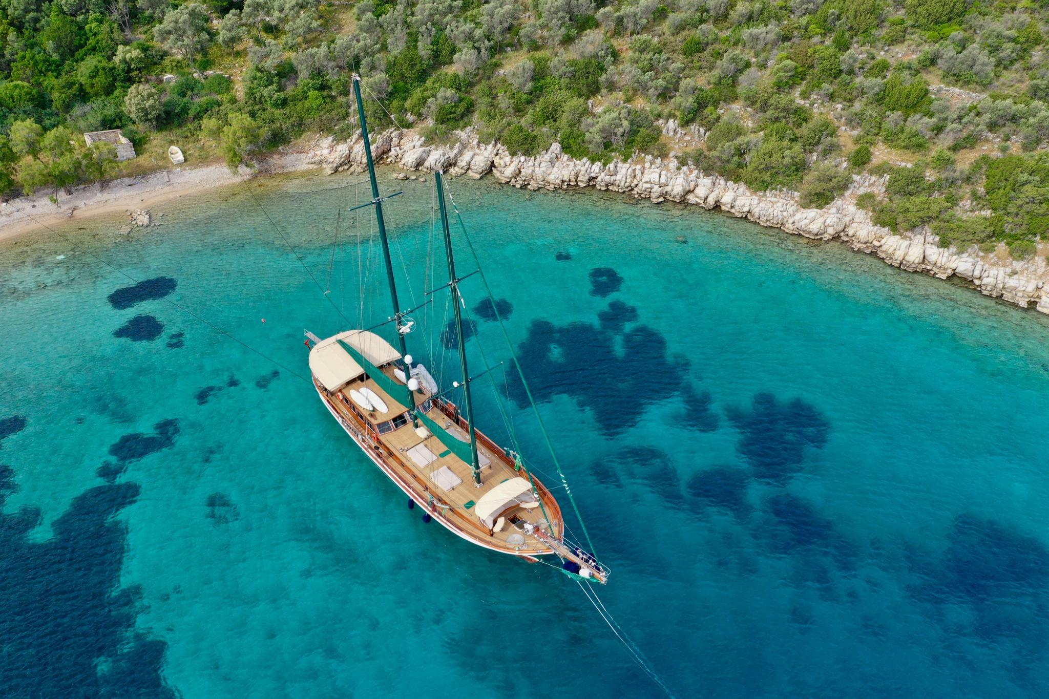 Ros Mare gulet aerial view in Türkiye