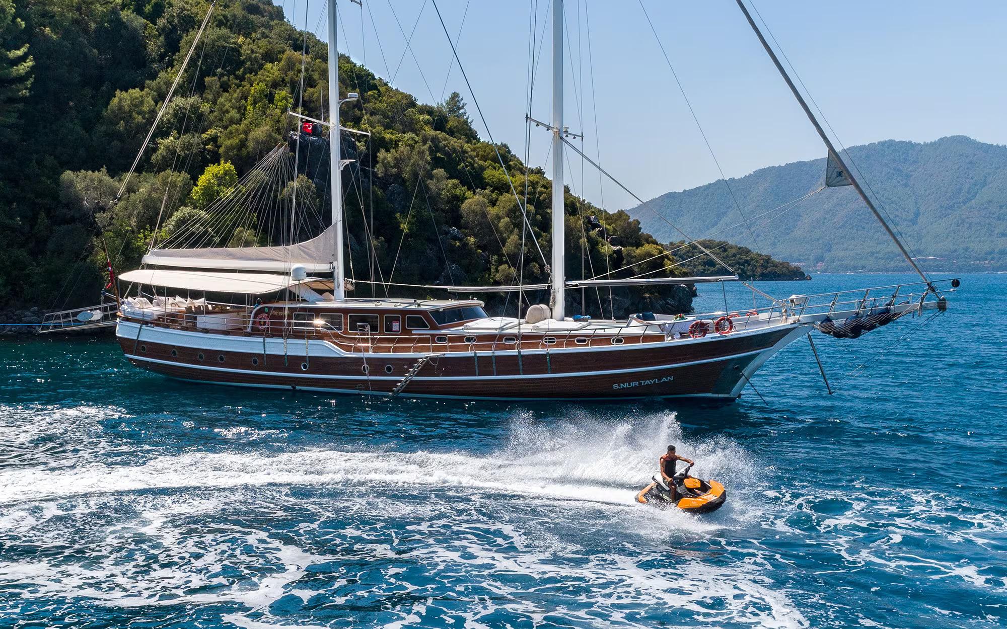 S Nur Taylan gulet amenities aerial view in Türkiye