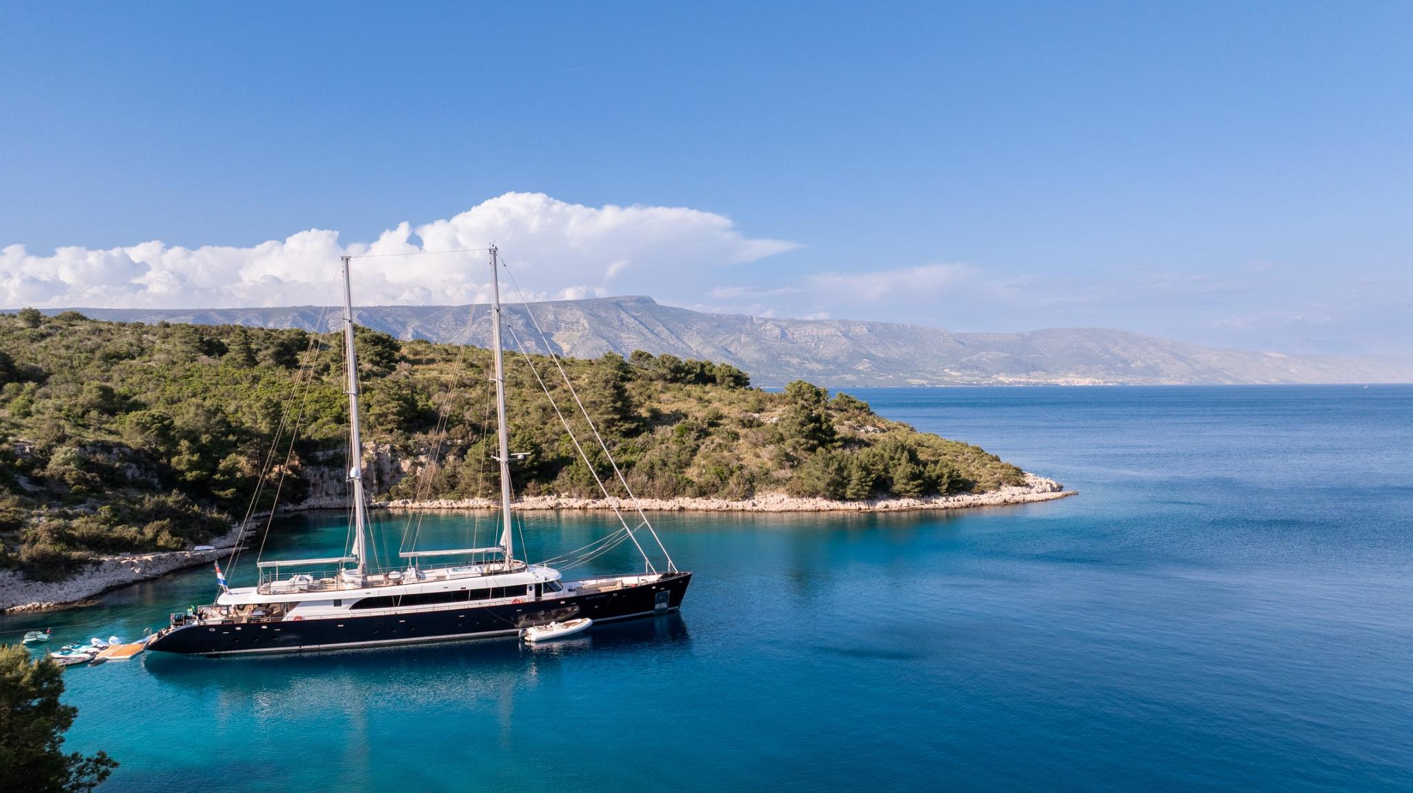 Nocturno gulet aerial view in Croatia